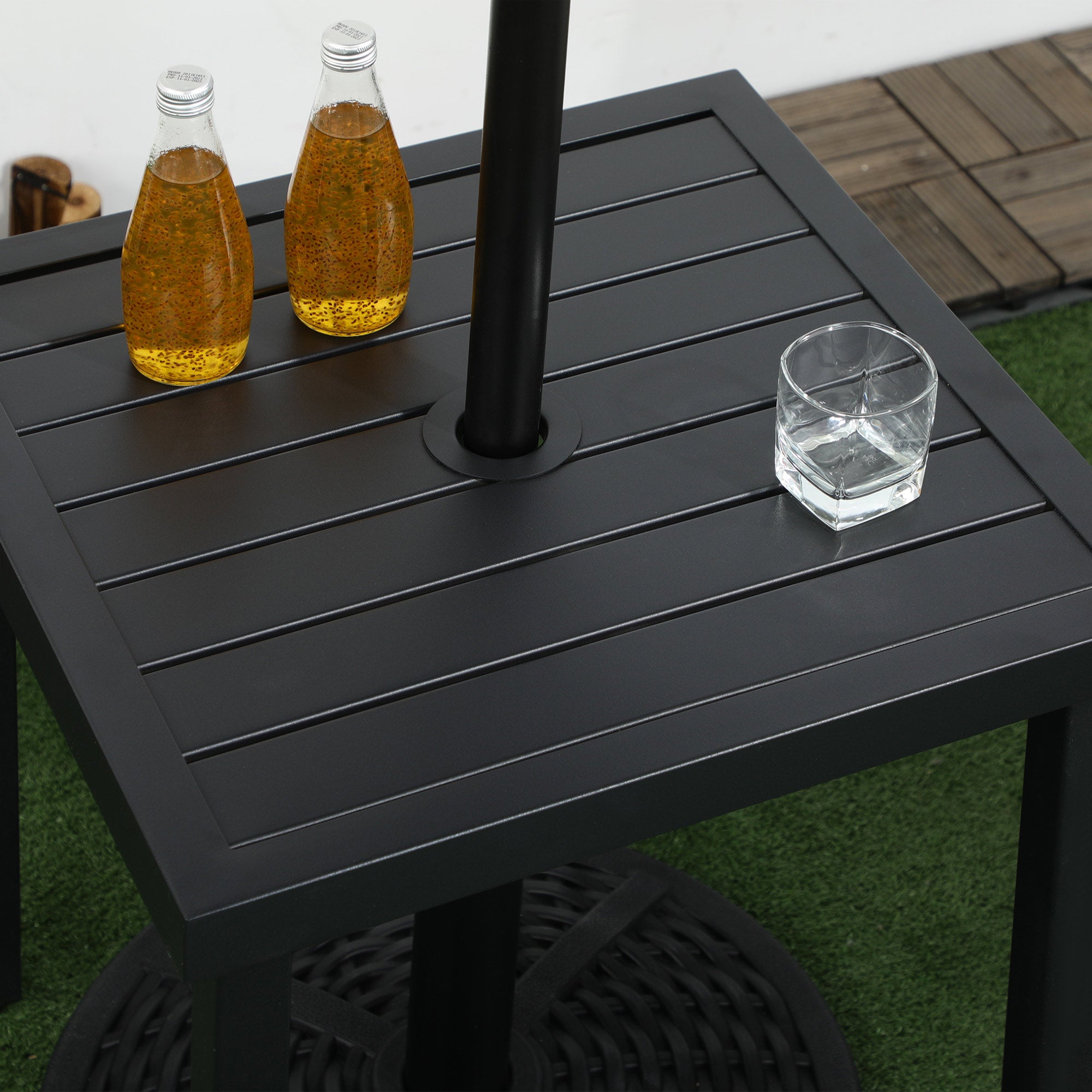 Outsunny Garden Side Table End Table Patio Coffee Table with Umbrella Hole, Steel Frame for Balcony, Black - North Peak Garden Furniture