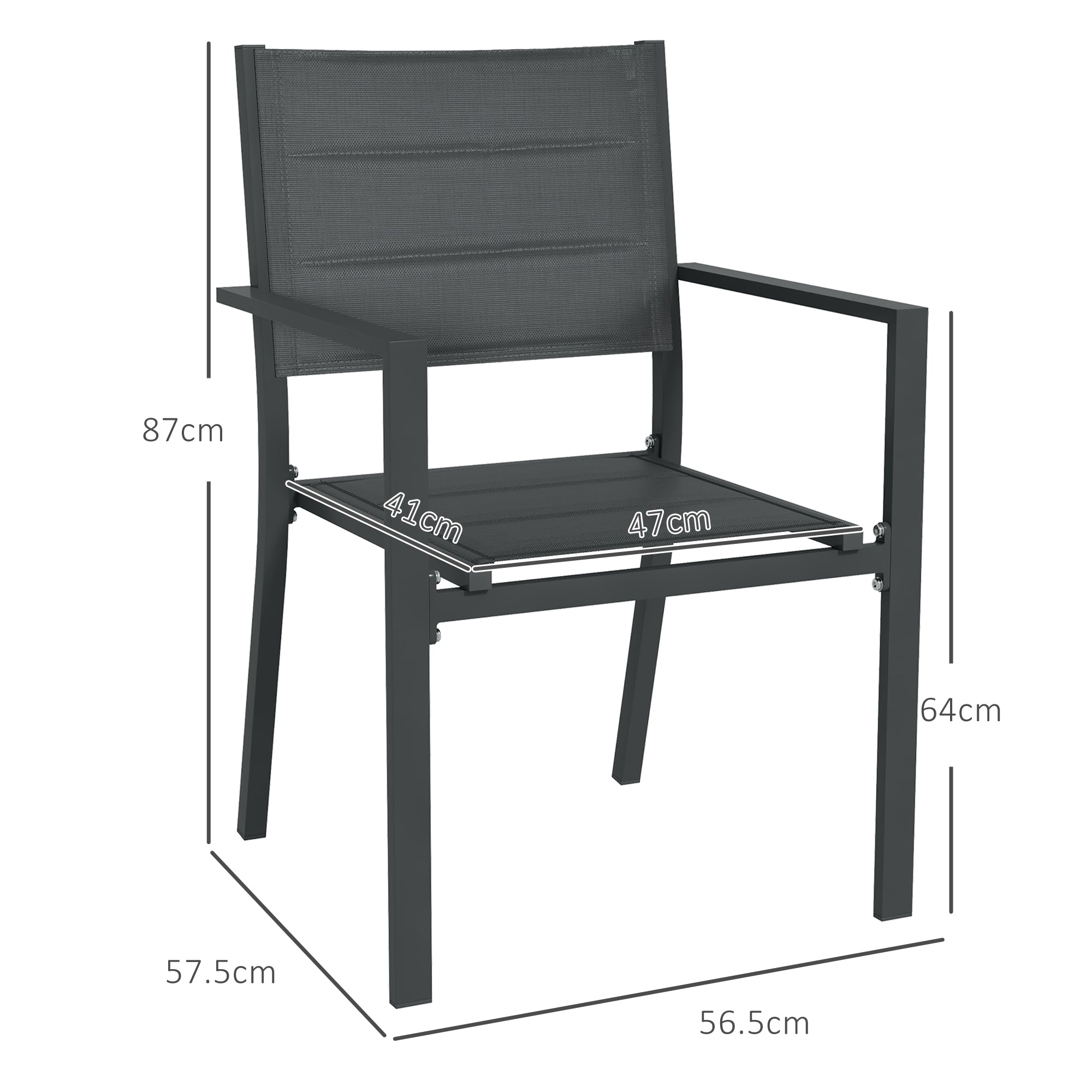 Outsunny Set of Two Aluminium Stacking Garden Chairs - Dark Grey