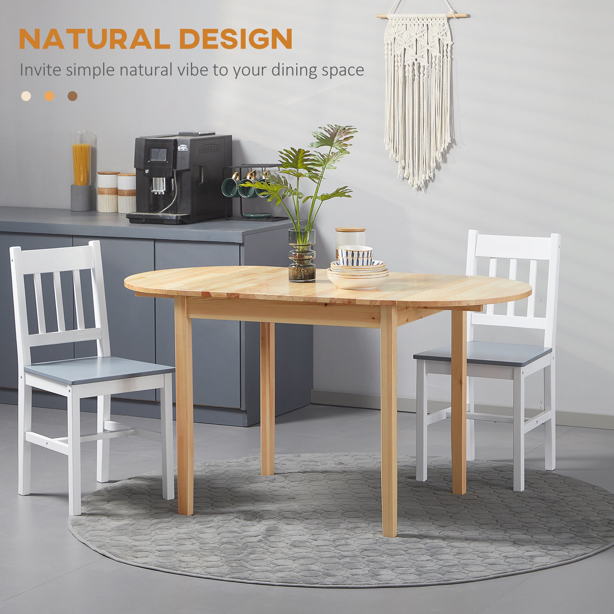 HOMCOM 4-6 Person Wooden Drop-Leaf Table - Natural Finish - North Peak Garden Furniture