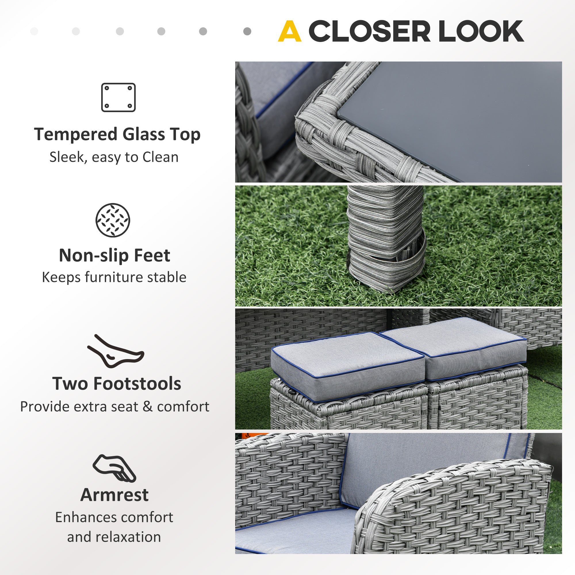 Outsunny 6 Pieces Outdoor Patio Rattan Dining Table Sets Bonzer All Weather PE Wicker Sofa Furniture Set for Backyard Garden w/ Cushions Grey - North Peak Garden Furniture