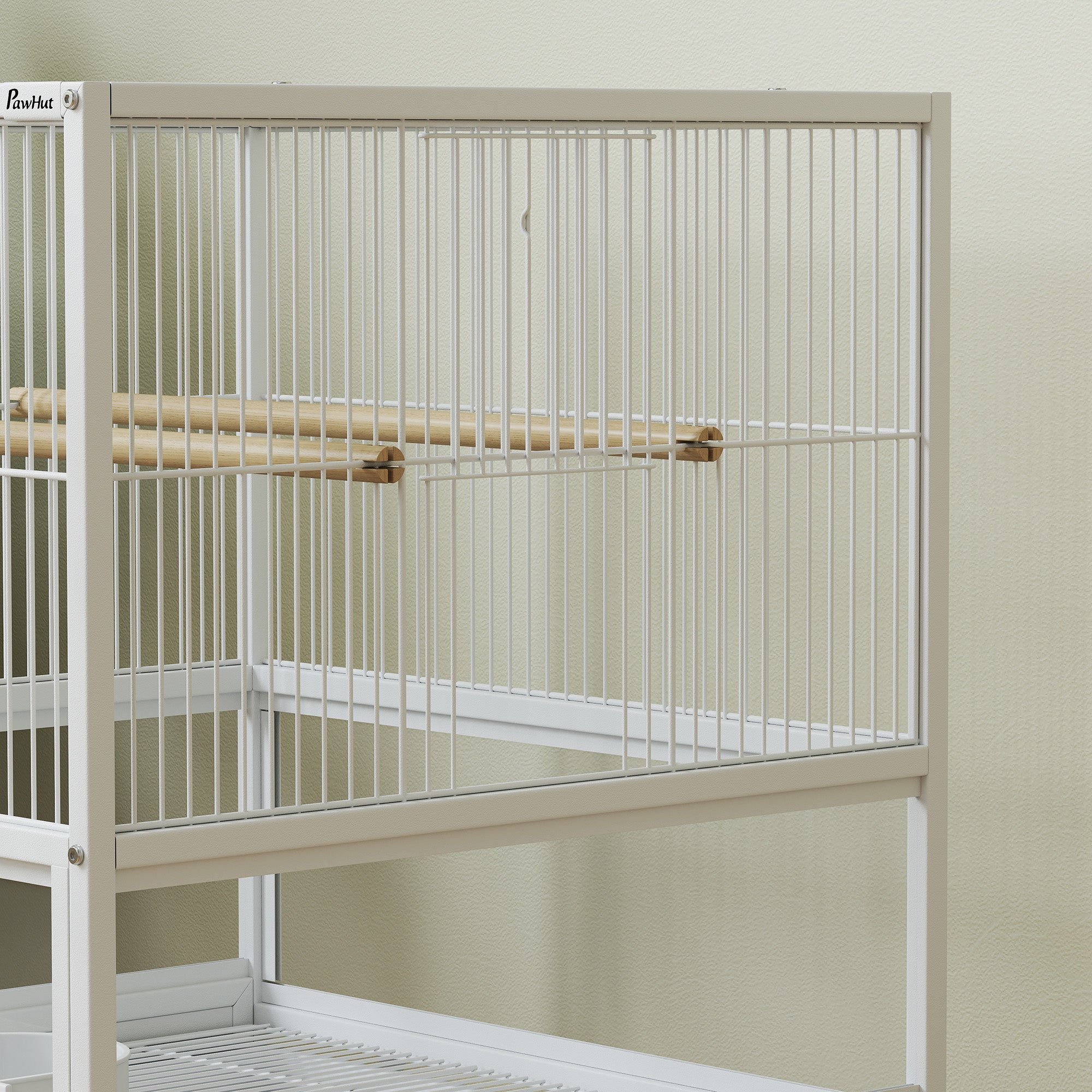 PawHut Bird Cage with Rolling Stand, Acrylic Viewing Panels, Storage Shelf, for Budgie, Parakeet, 48 x 46 x 83 cm - North Peak Garden Furniture
