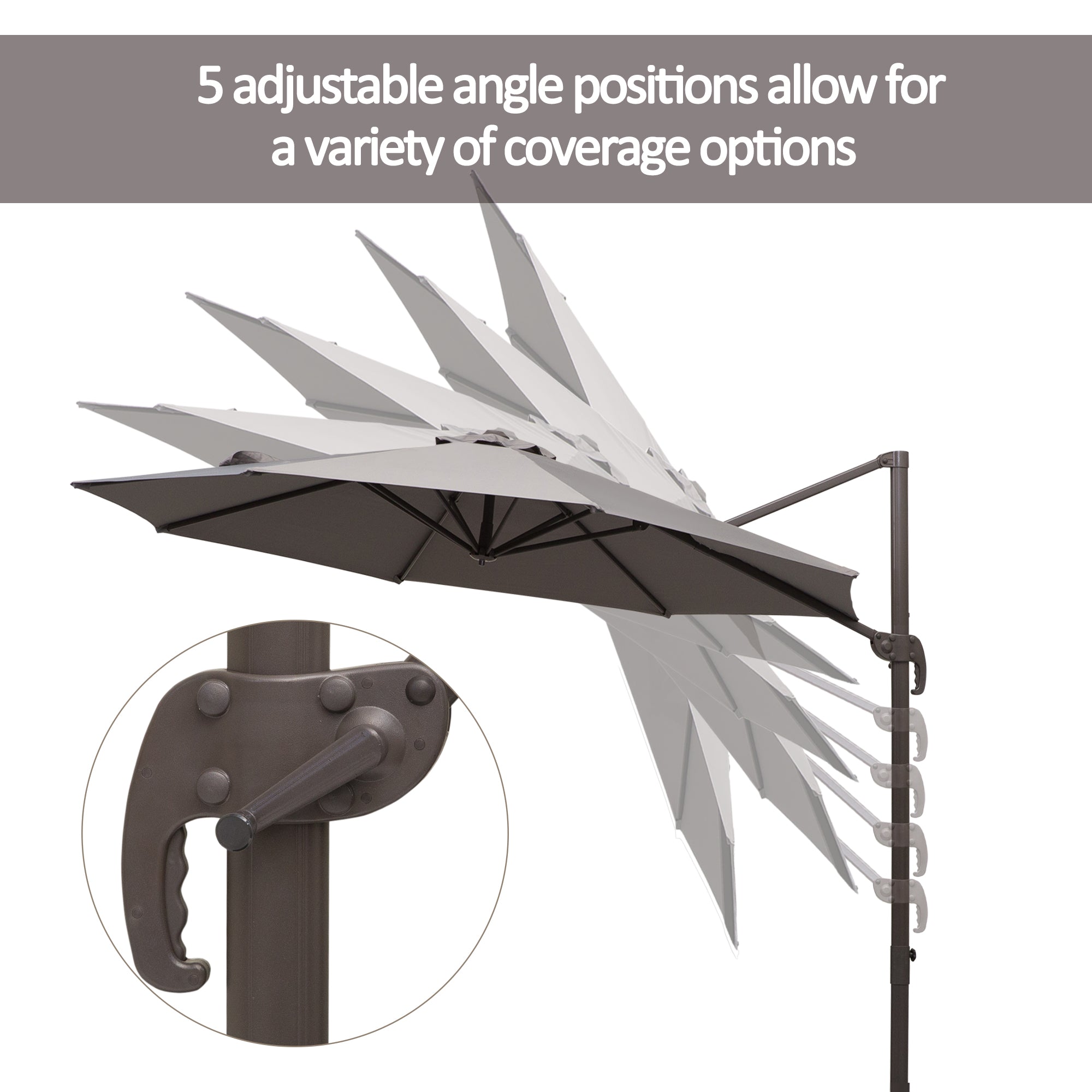 Outsunny 3M Roma Umbrella Sun Shade Cantilever Hanging Parasol w/ Cross Base Hand Crank Aluminium Frame 360°Rotation - Grey