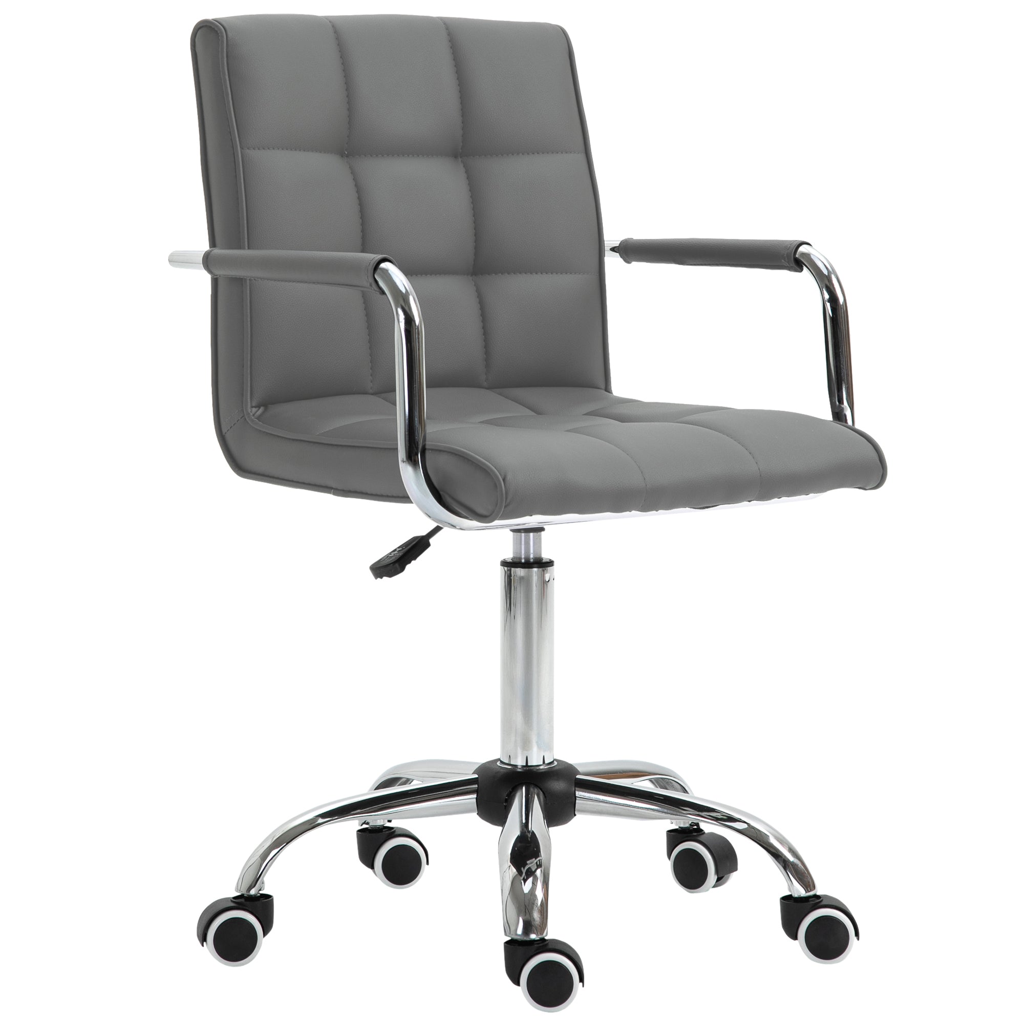 Vinsetto PU Leather Home Office Desk Chair, Computer Chair with Mid Back, Arm, Swivel Wheels, Adjustable Height, Grey - North Peak Garden Furniture