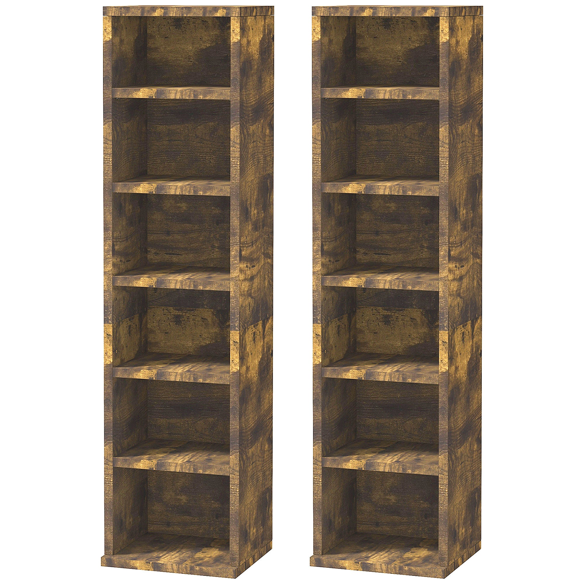 HOMCOM Set of Two 102 CD Storage Units - Mid Brown Wood-Effect - North Peak Garden Furniture