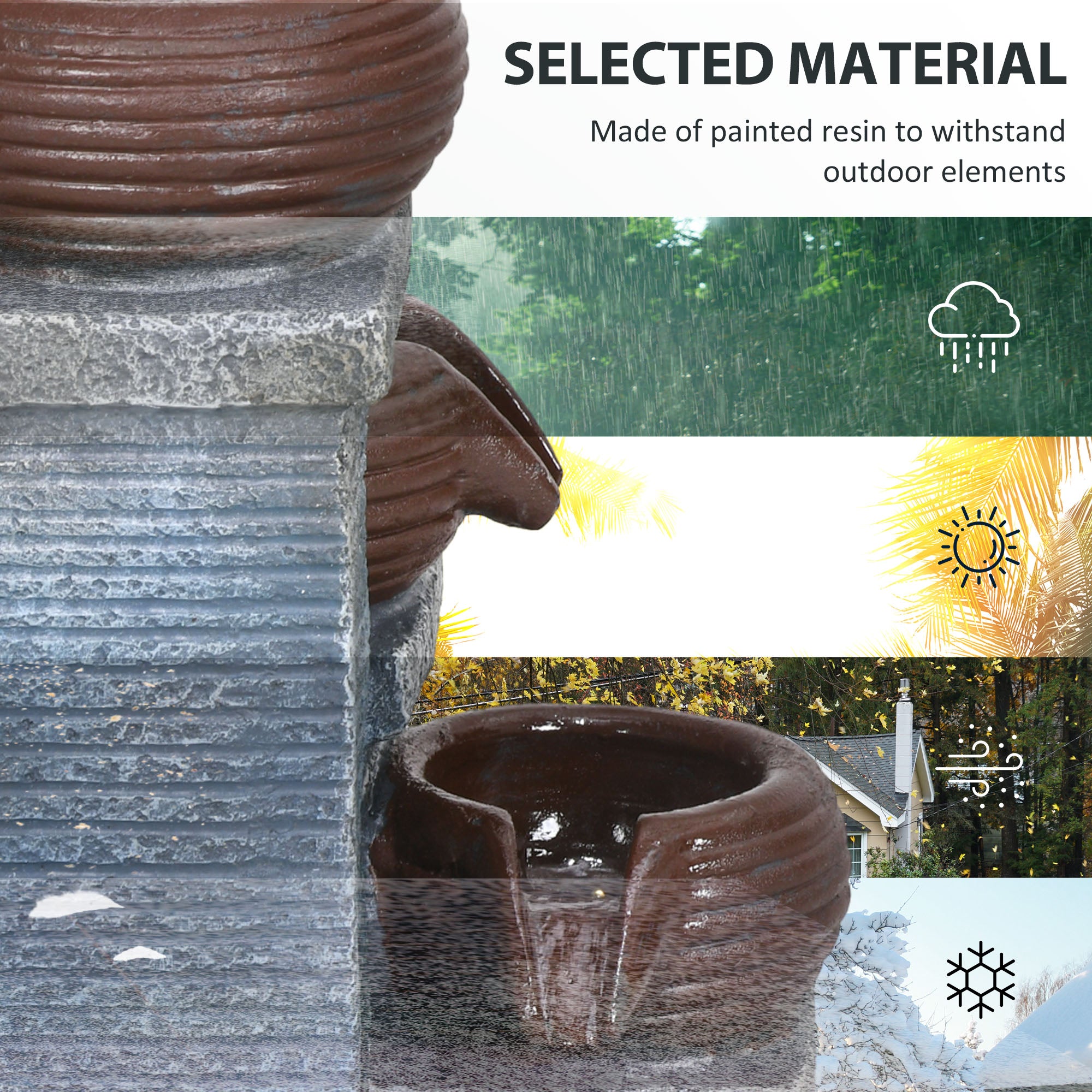 Outsunny Solar Powered Garden Water Feature with LED Lights and Pump, 4 Tier Cascading Water Fountain for Indoor/Outdoor, Bowls Waterfall Ornament, 58cm Height - North Peak Garden Furniture