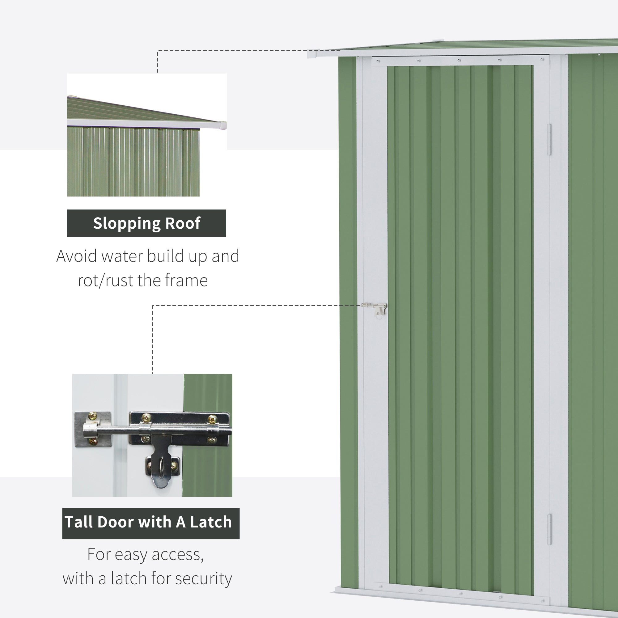 Outsunny 5ft x 3ft Garden Metal Storage Shed, Outdoor Tool Shed with Sloped Roof, Lockable Door for Tools, Equipment, Light Green - North Peak Garden Furniture