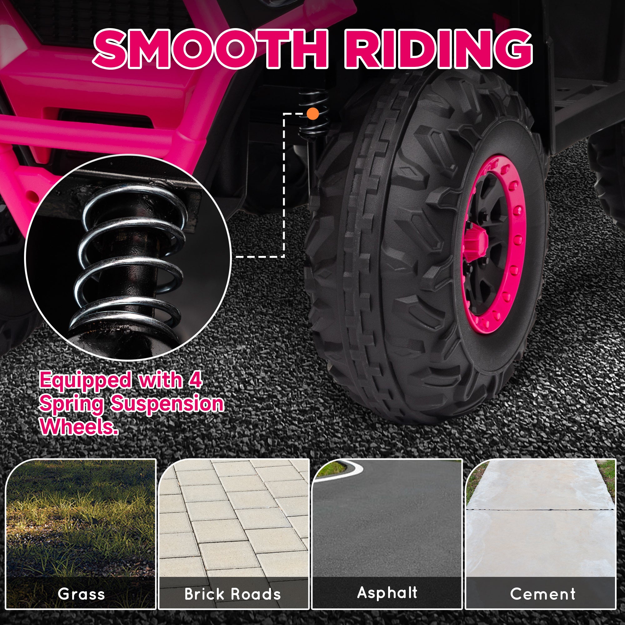 AIYAPLAY 12V Kids Electric Ride on ATV, Battery Powered Quad Bike w/ Spring Suspension, Forward Backward, Storage Basket - Pink - North Peak Garden Furniture