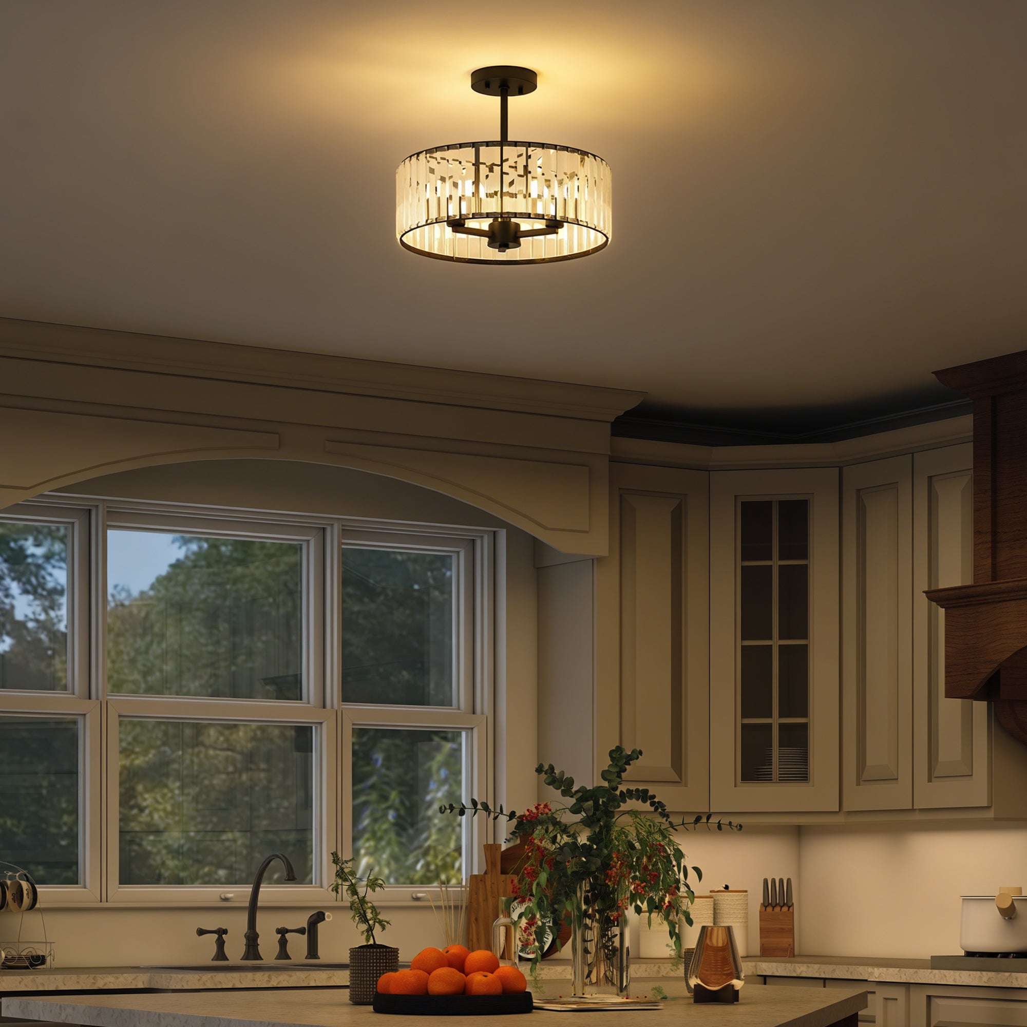 HOMCOM Crystal Ceiling Light, Semi Flush Mount Modern Crystal Chandelier Ceiling Light, E14 Base 3-Lights, Bulbs Not Included
