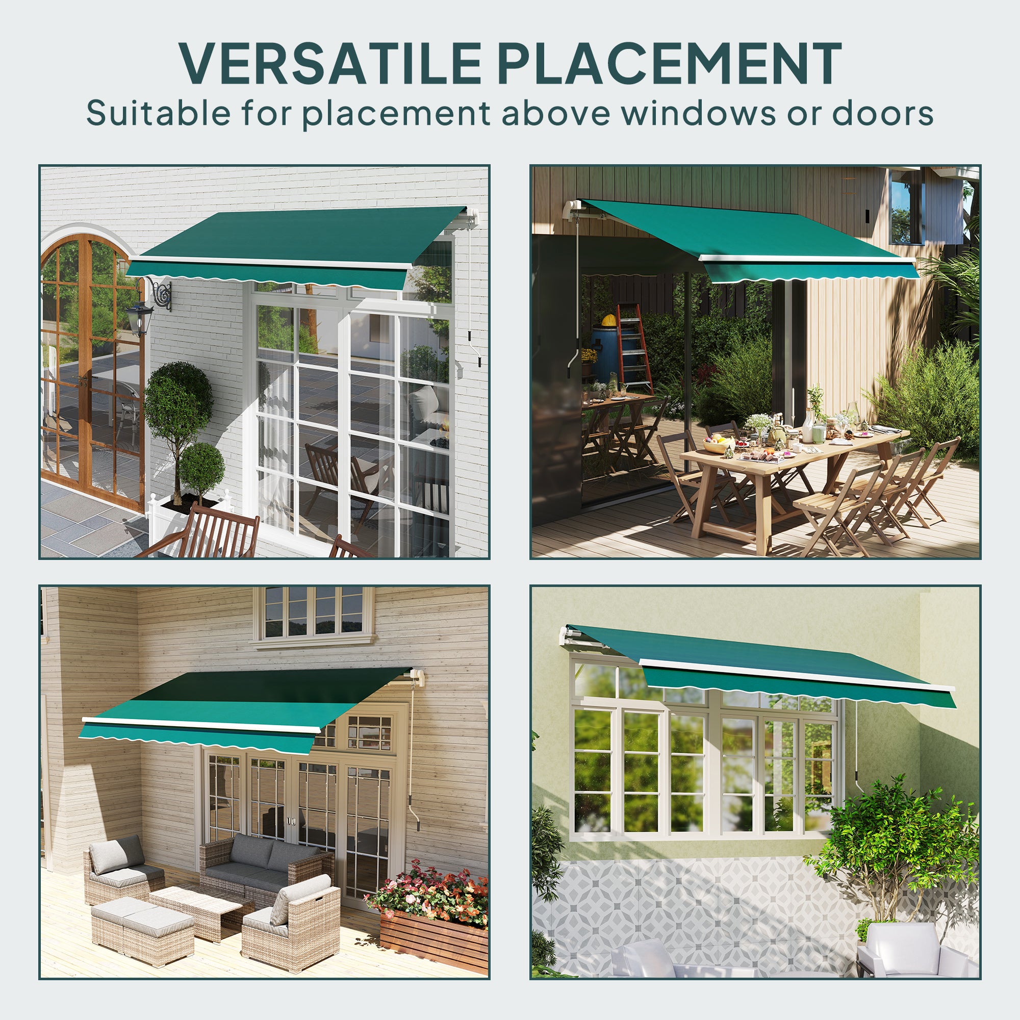 Outsunny Awning Replacement Canopy, Water Resistant UPF 50+ Sun Shade Cover for 3 x 2.5 m Garden Awning (Fabric Only), Green - North Peak Garden Furniture