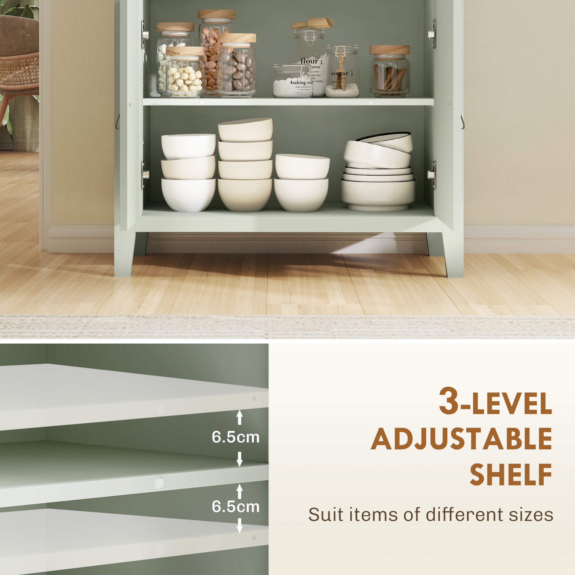 HOMCOM Farmhouse Style Sideboard - Light Green - North Peak Garden Furniture