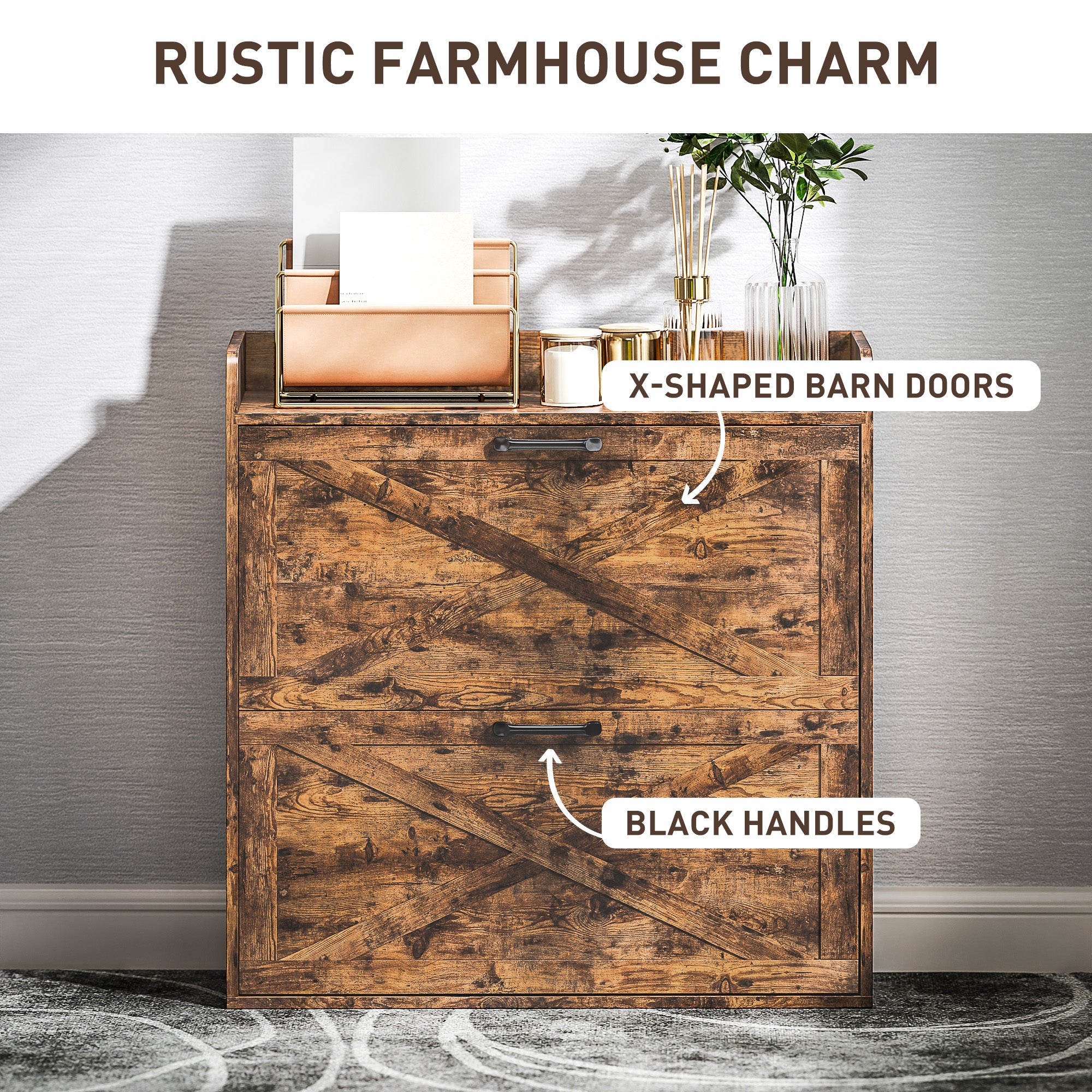 HOMCOM Two Flip Drawer Narrow Shoe Cabinet with Adjustable Shelves - Rustic Brown - North Peak Garden Furniture