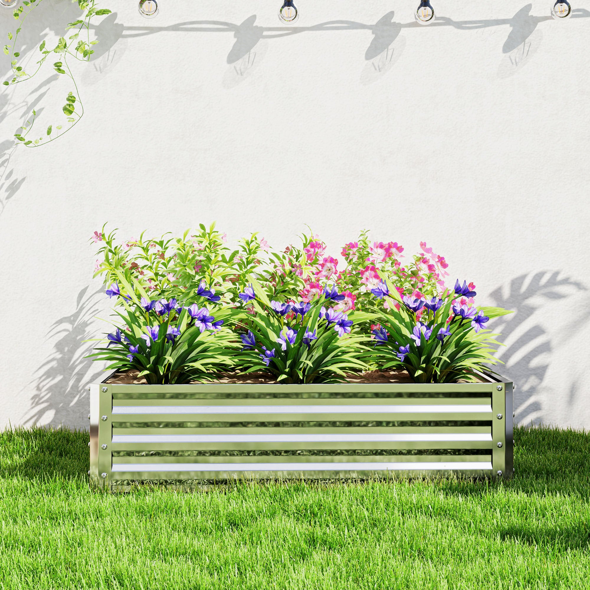 Outsunny Square Raised Garden Bed Box with Weatherized Steel Frame for Vegetables, Flowers, & Herbs, 120 x 120 x 30cm, Silver Tone