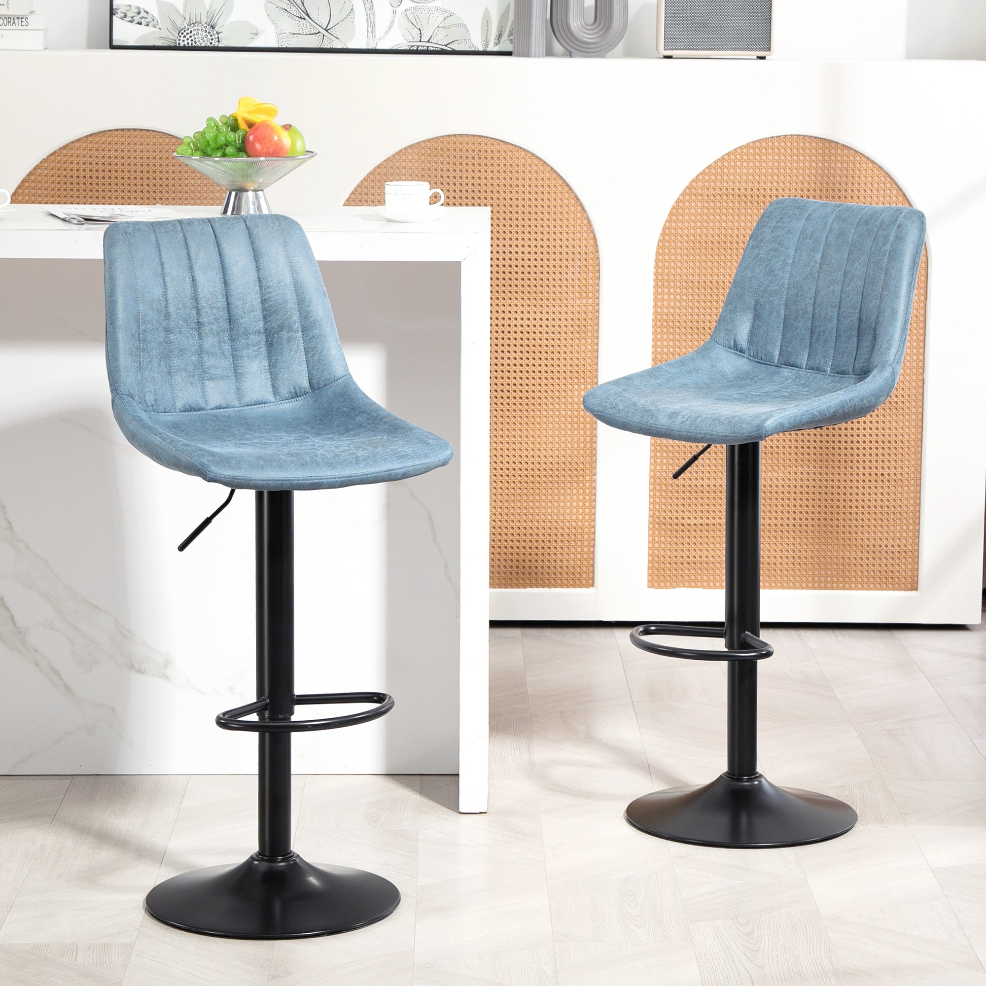 HOMCOM Set of Two Retro Tub Bar Stools - Blue - North Peak Garden Furniture