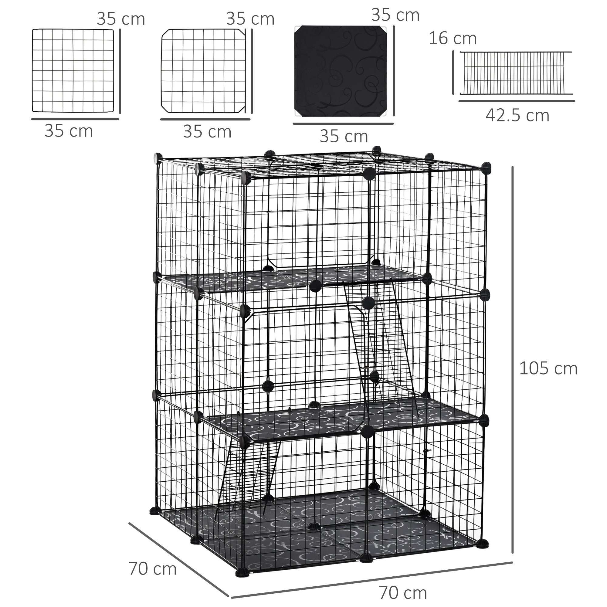 PawHut Pet Playpen DIY Small Animal Cage Enclosure Metal Wire Fence 39 Panels with 3 Doors 2 Ramps for Kitten Bunny Chinchilla Pet Mink Black - North Peak Garden Furniture