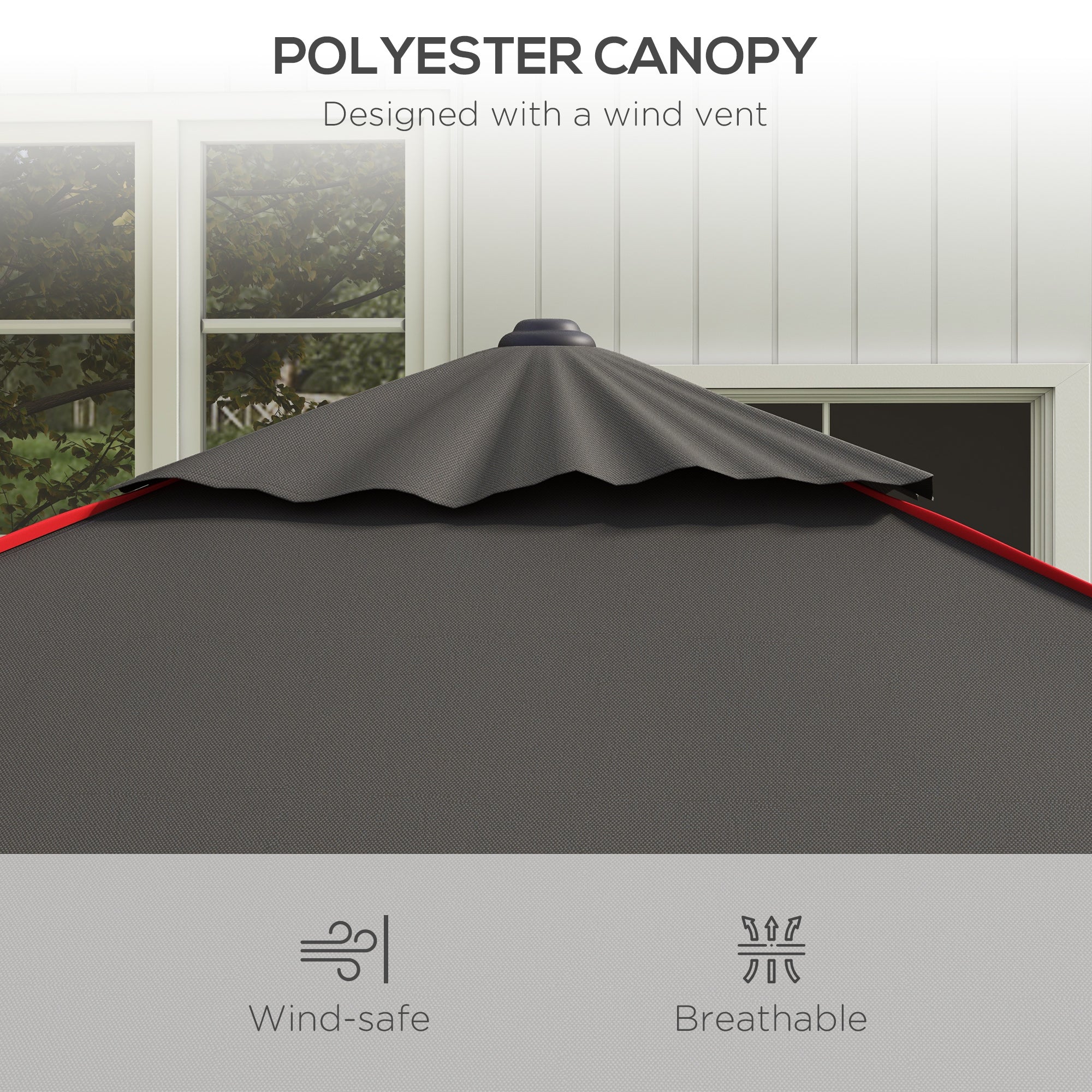 Outsunny 215cm Square Canopy Parasol, with Contrast Piping - Grey/Red - North Peak Garden Furniture