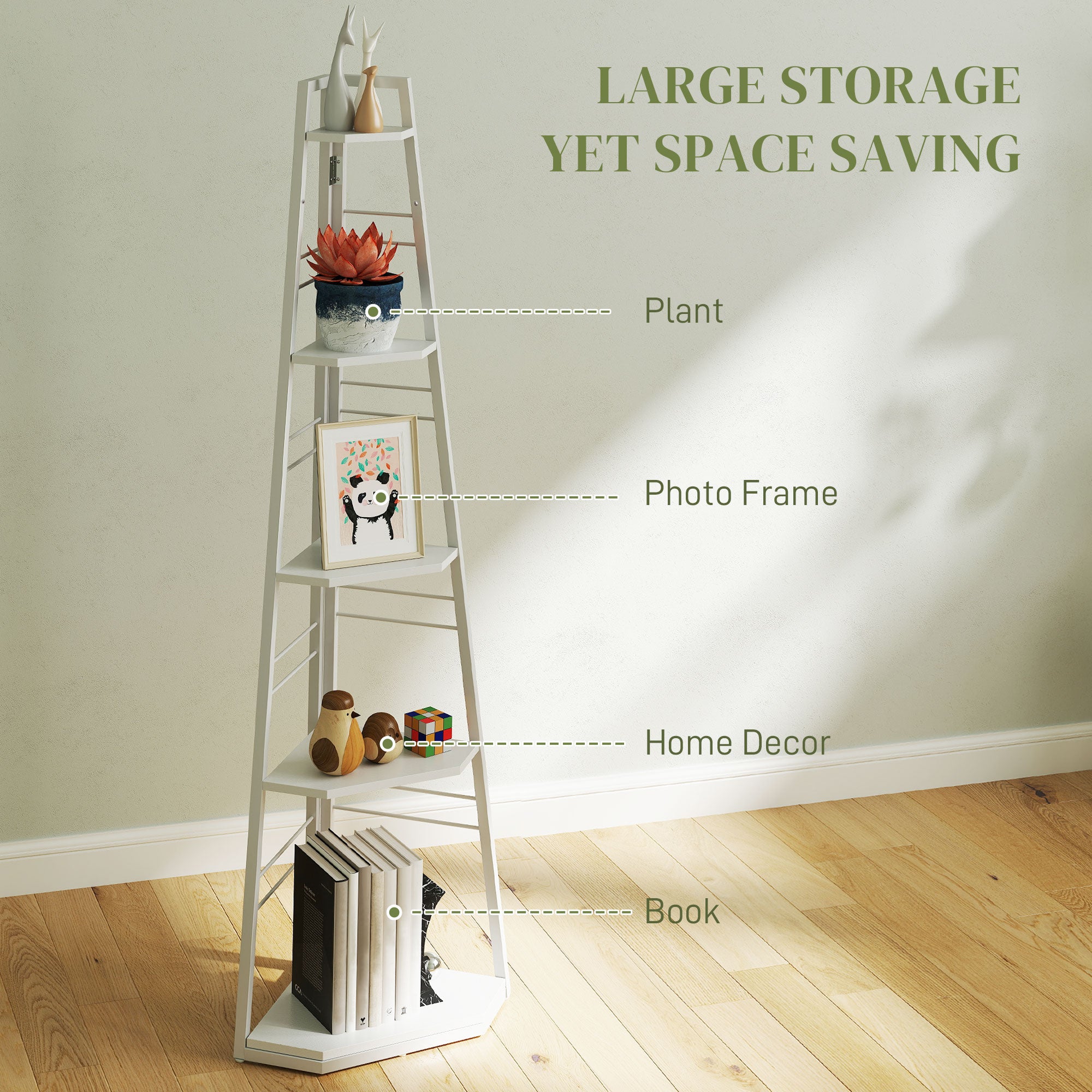 HOMCOM Five-Tier Corner Shelf - White - North Peak Garden Furniture
