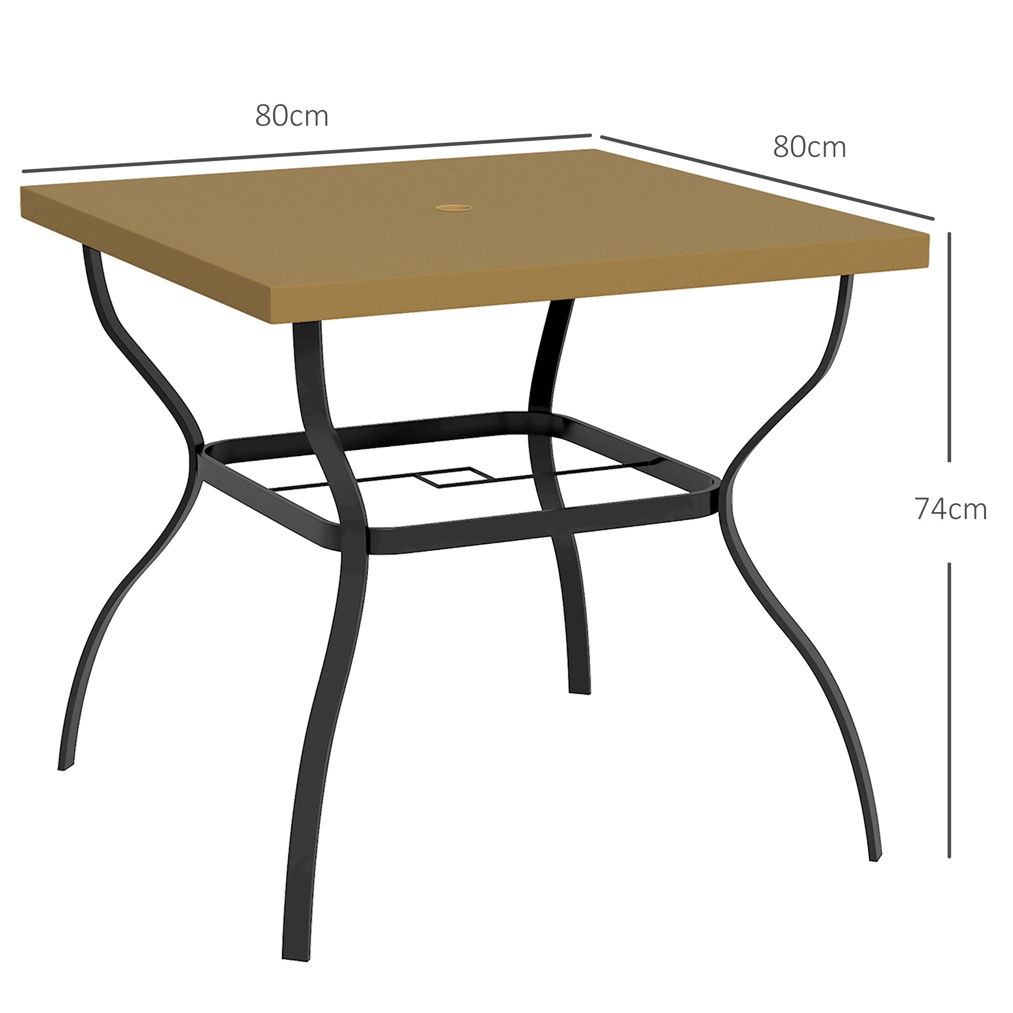 Outsunny Four-Seater Steel Garden Table, with Parasol Hole - Brown/Black