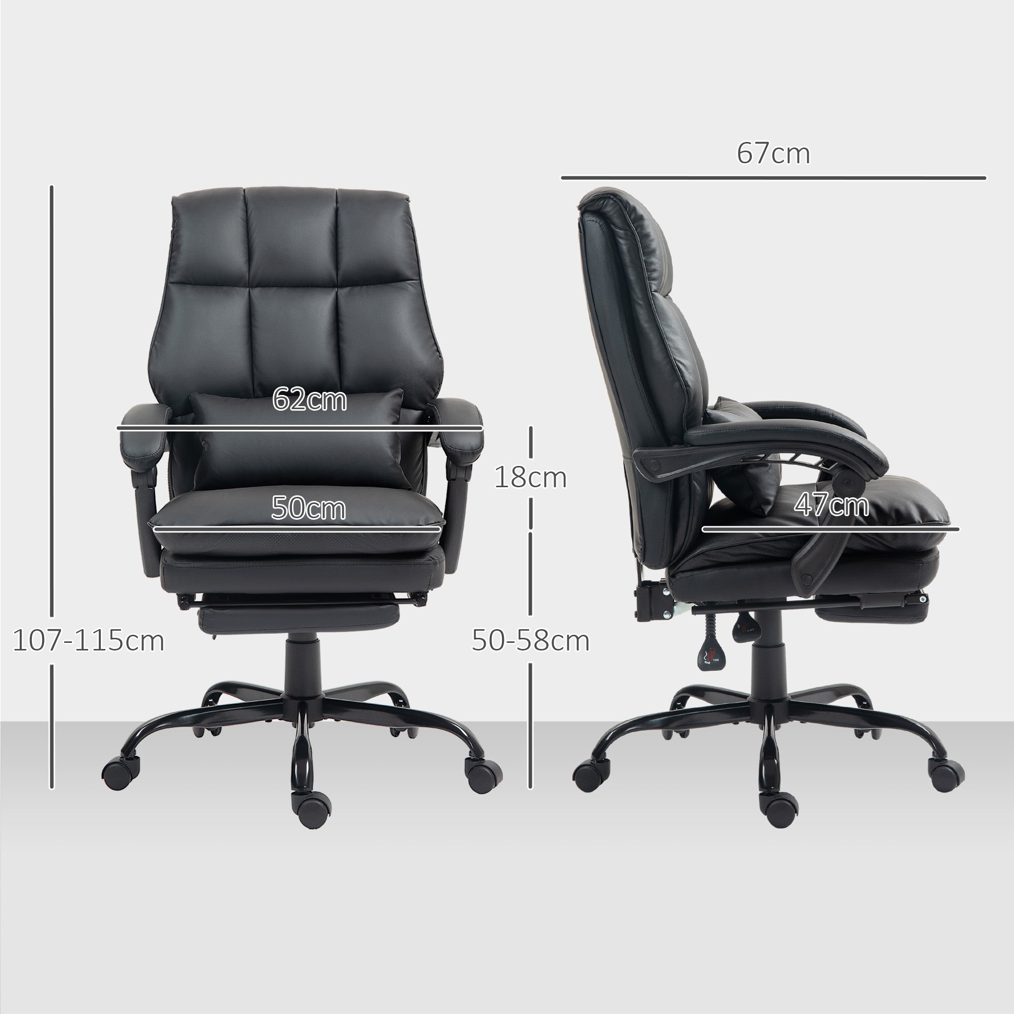 HOMCOM Faux Leather Reclining Office Chair, with Footrest - Black - North Peak Garden Furniture