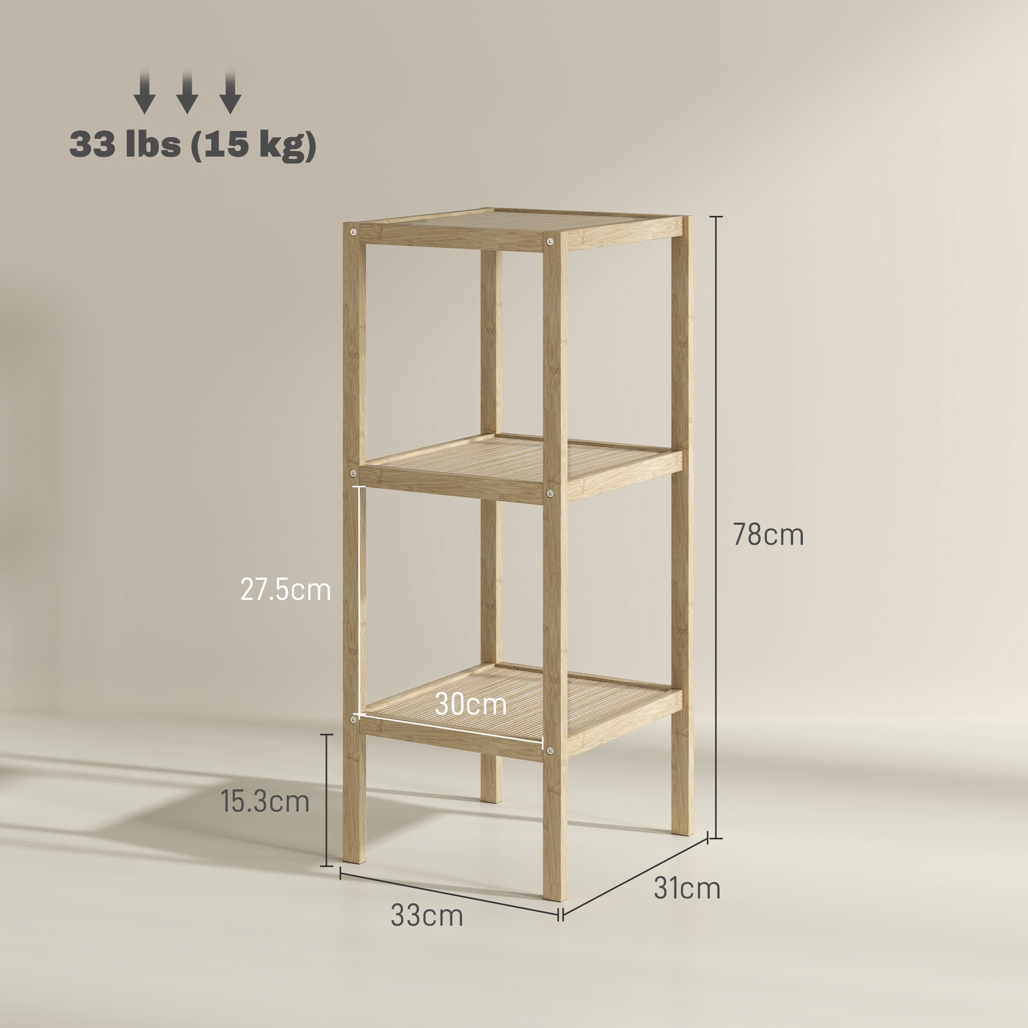 HOMCOM 3-Tier Bamboo Bathroom Storage Shelves, Freestanding Storage Shelving Unit, Multifunctional Display Plants Stand Shelf Rack Organiser, Natural - North Peak Garden Furniture