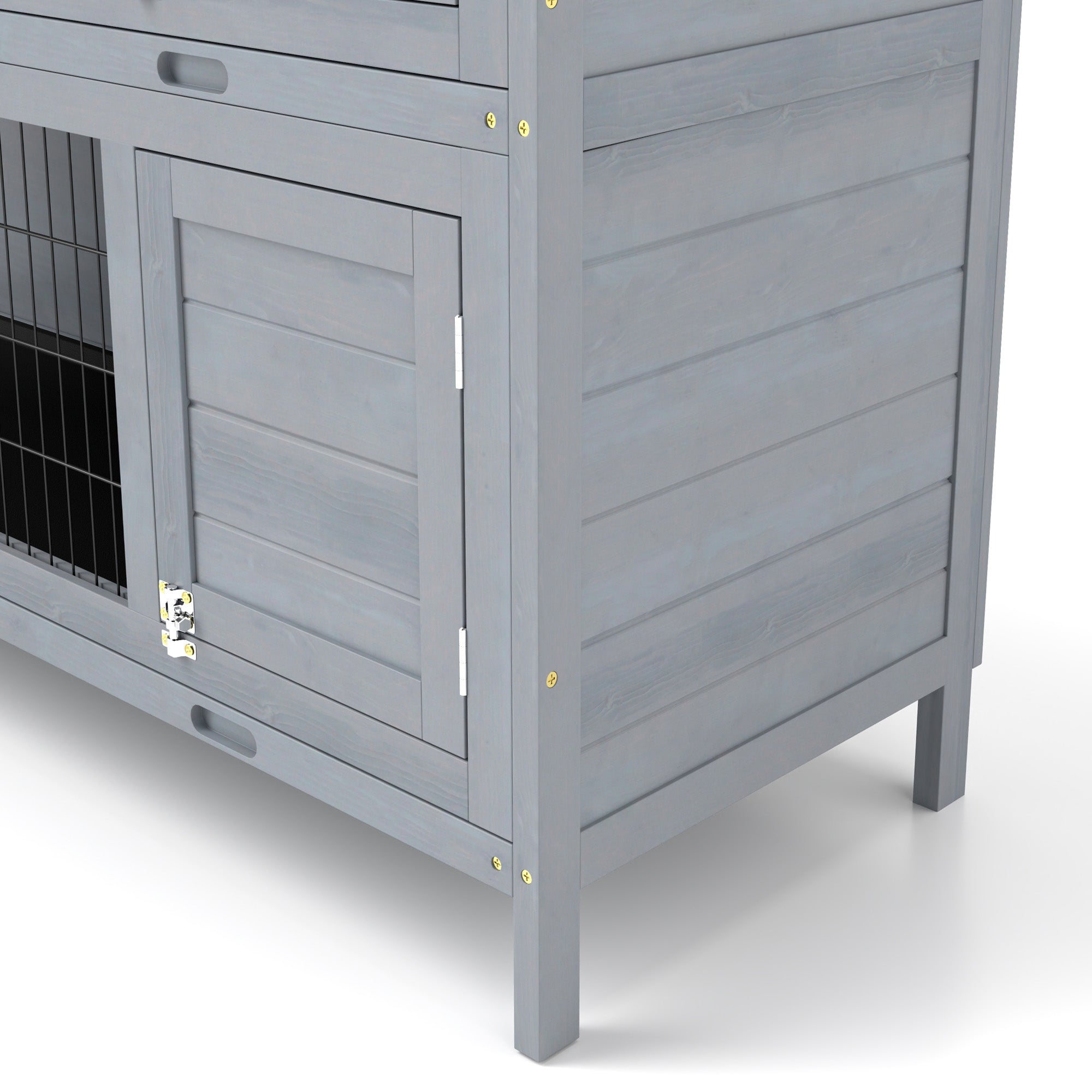 PawHut Rabbit Hutch Outdoor Guinea Pig Hutch Bunny Cage with No-Leak Trays, Divider, 136 x 50 x 93cm, Grey