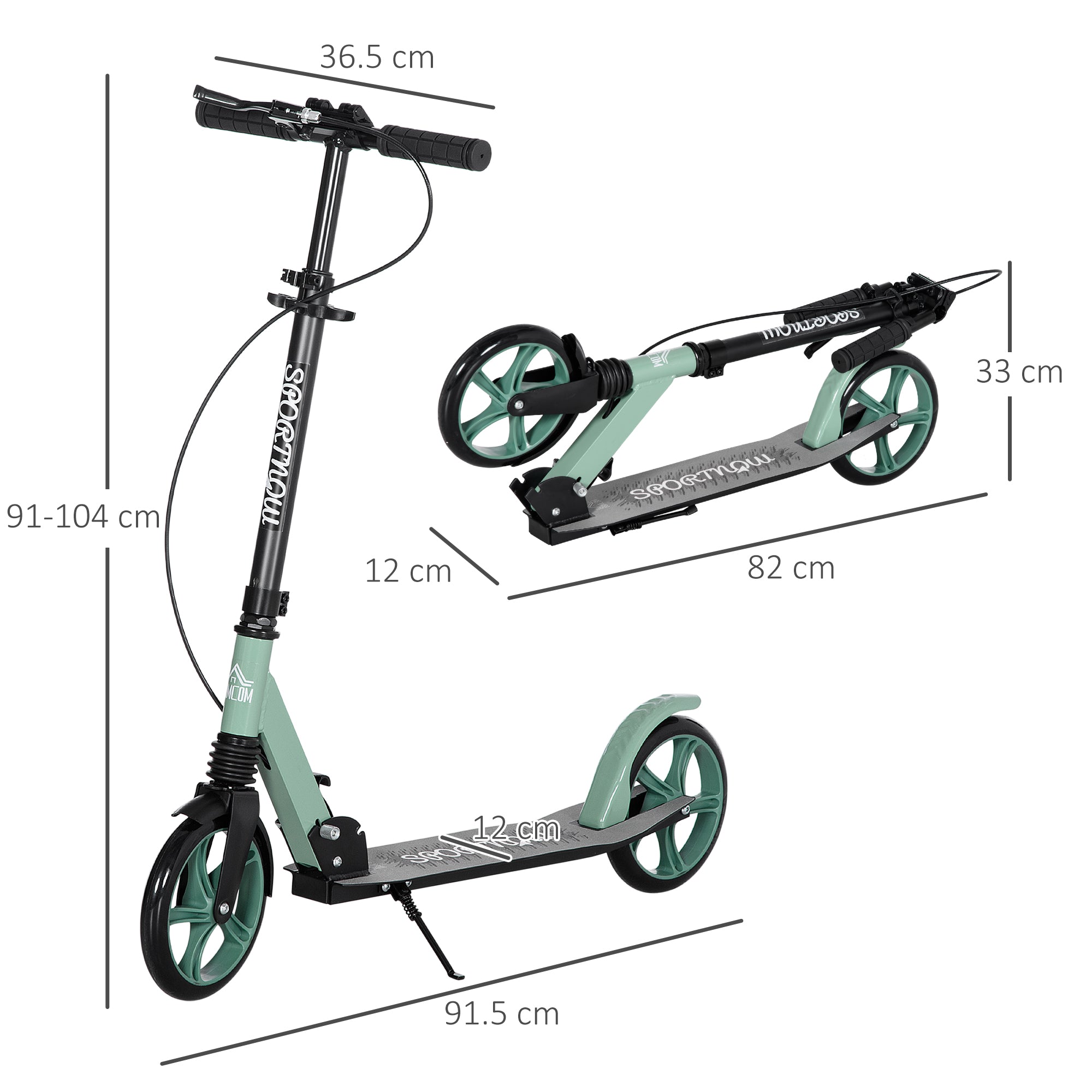 HOMCOM One-click Folding Kick Scooter for 14+ w/ Adjustable Handlebar, Push Scooter with Kickstand, Dual Brake System, Shock Absorber, 200mm Wheels & ABEC-9 Bearings - North Peak Garden Furniture
