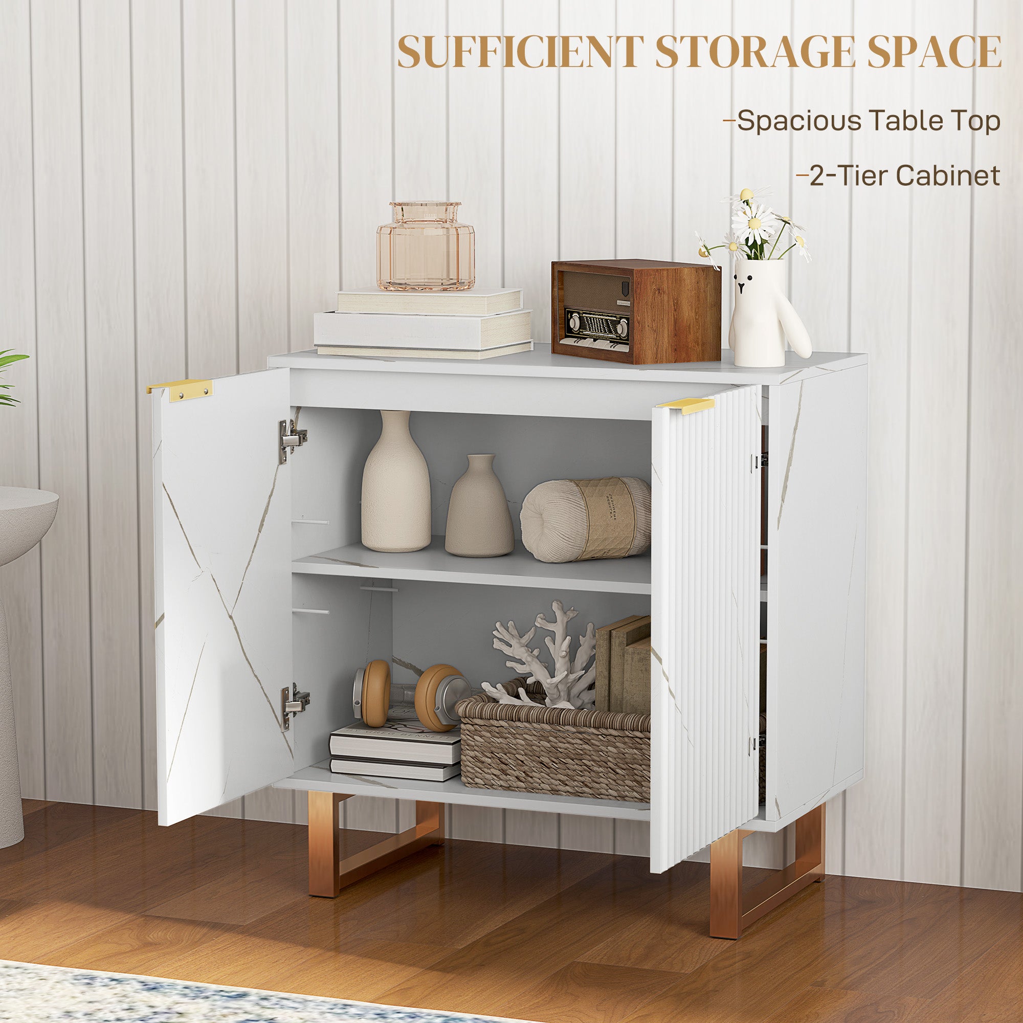HOMCOM Elegant Storage Sideboard - White/Gold-Tone - North Peak Garden Furniture