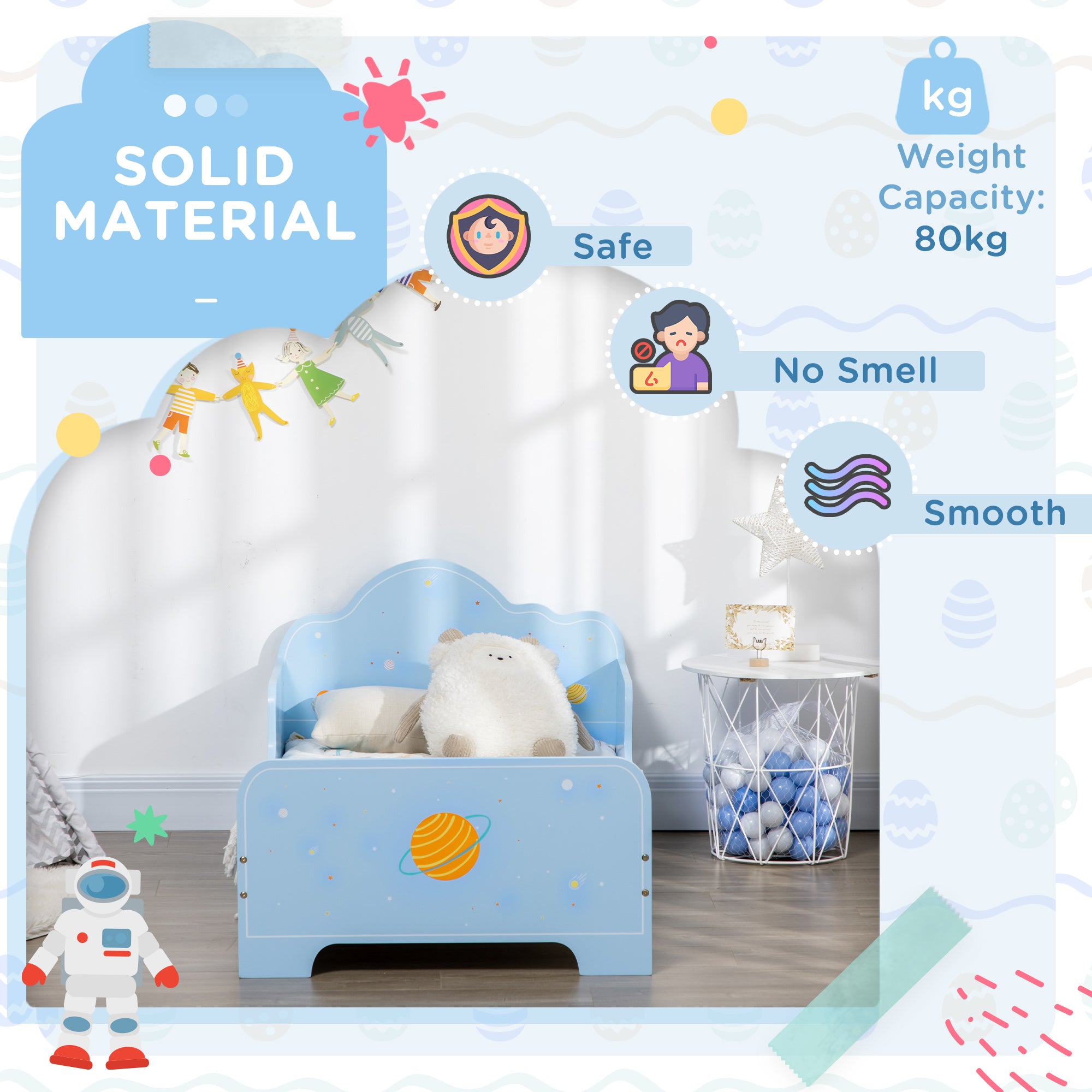 ZONEKIZ Space Themed Toddler Bed, Kids Bedroom Furniture, with Safety Rails - Blue - North Peak Garden Furniture