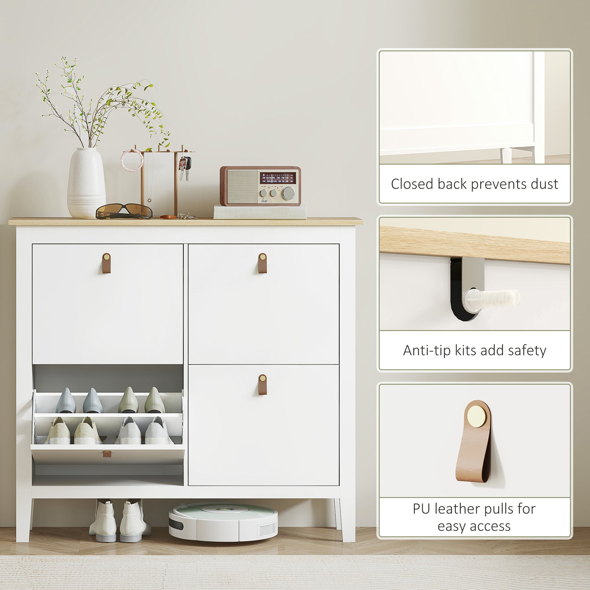 HOMCOM Modern Four-Drawer Shoe Cabinet - White - North Peak Garden Furniture