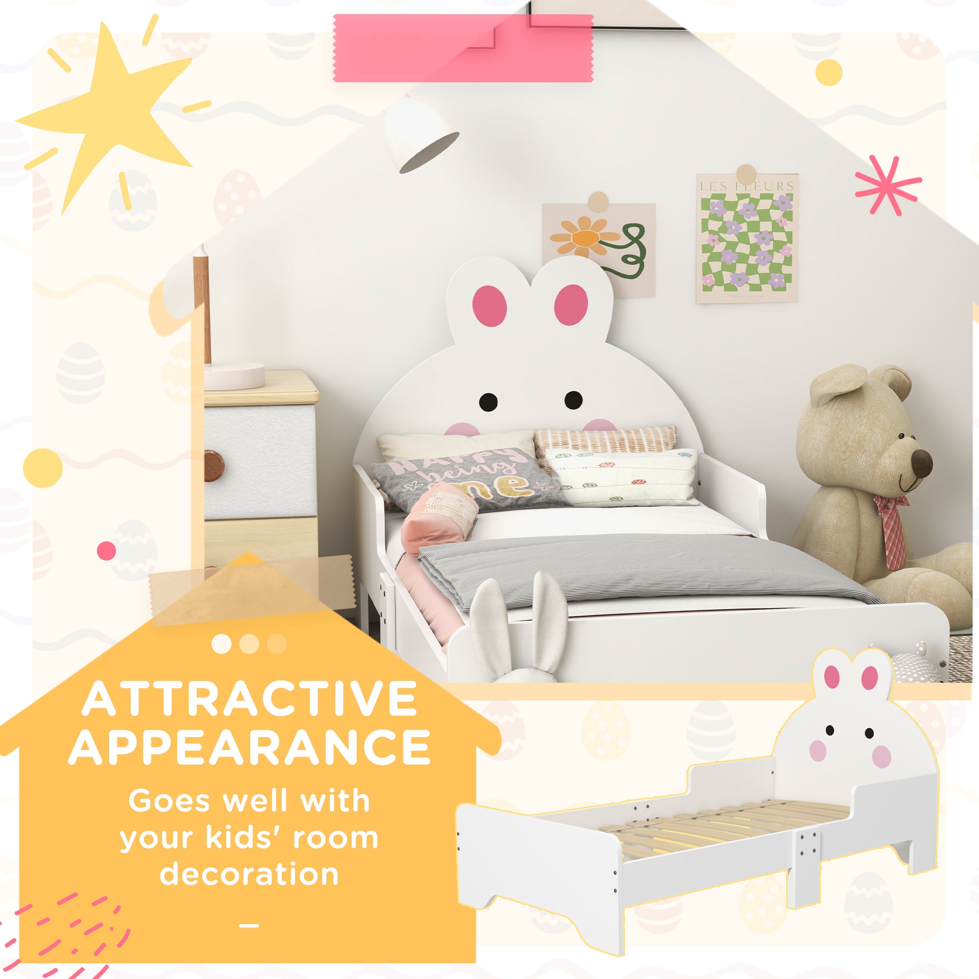 ZONEKIZ Rabbit-Designed Toddler Bed, Kids Bedroom Furniture - White - North Peak Garden Furniture