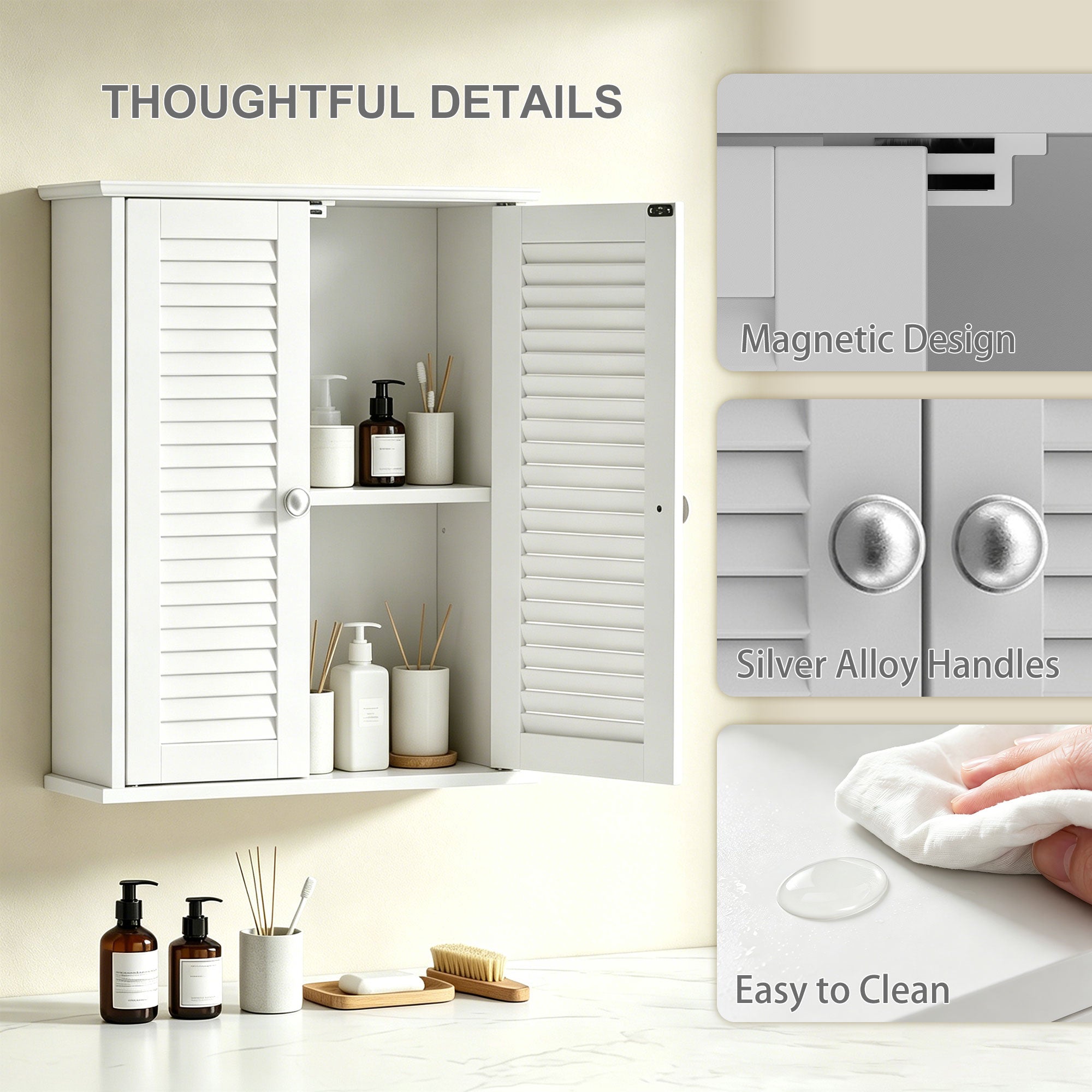 HOMCOM Bathroom Cabinet, Bathroom Wall Cabinet with Louvered Doors and Adjustable Shelf Storage for Kitchen, White