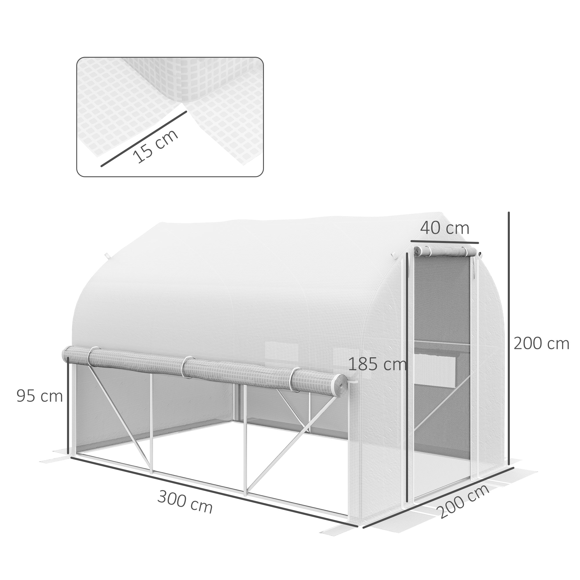 Outsunny 3 x 2(m) Walk-in Polytunnel Greenhouse, Zipped Roll Up Sidewalls, Mesh Door, 6 Mesh Windows, Tunnel Warm House Tent with PE Cover, Complimentary Plant Labels and Gloves, White - North Peak Garden Furniture