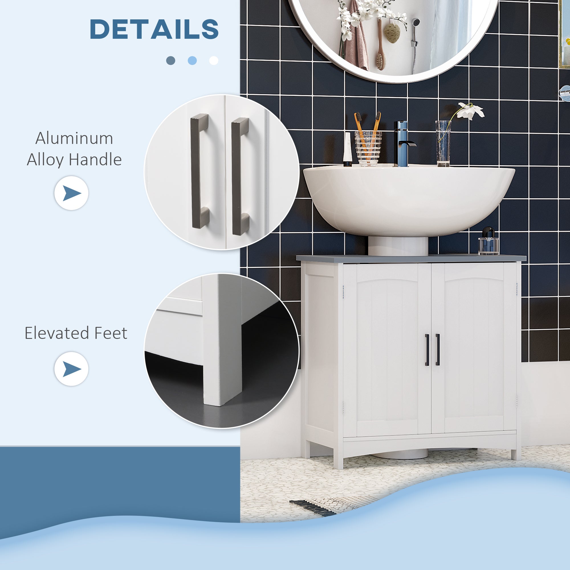 kleankin Pedestal Under Sink Cabinet with Double Doors, Modern Bathroom Vanity Unit, Storage Cupboard with Adjustable Shelves, White - North Peak Garden Furniture