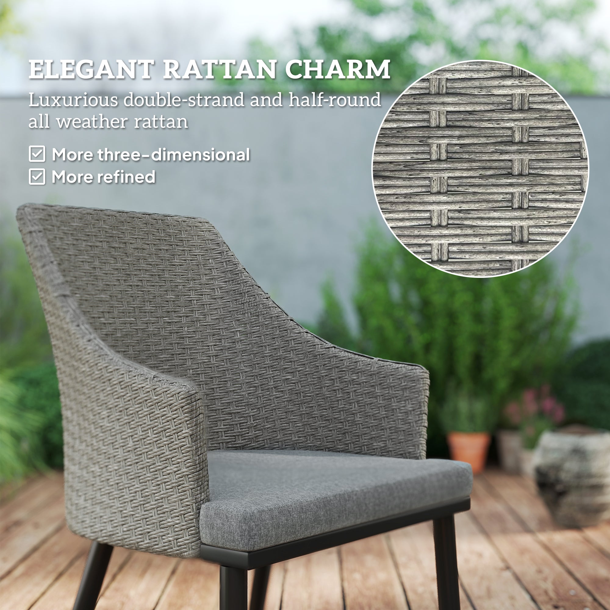 Outsunny 6 Seater Rattan Dining Set with Cushions, Garden Furniture Set with Armchairs, Rectangle Slatted Table Top, Steel Frame, Parasol Hole, Wicker Outdoor Furniture for Patio, Balcony, Grey - North Peak Garden Furniture