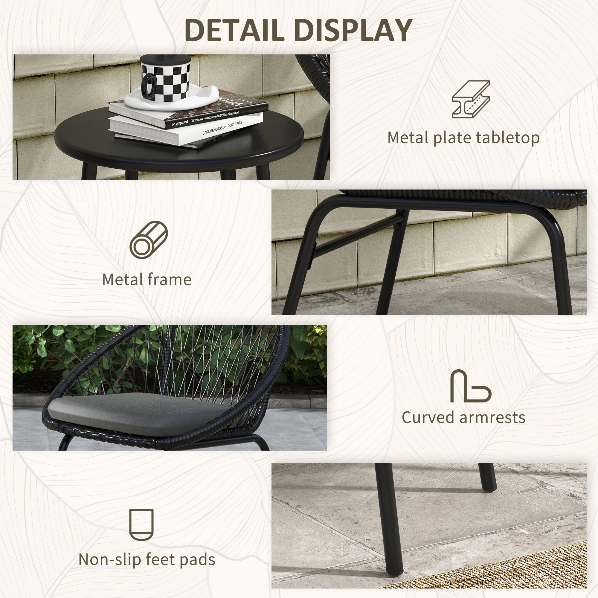 Outsunny Three-Piece Rattan Bistro Set - Black - North Peak Garden Furniture