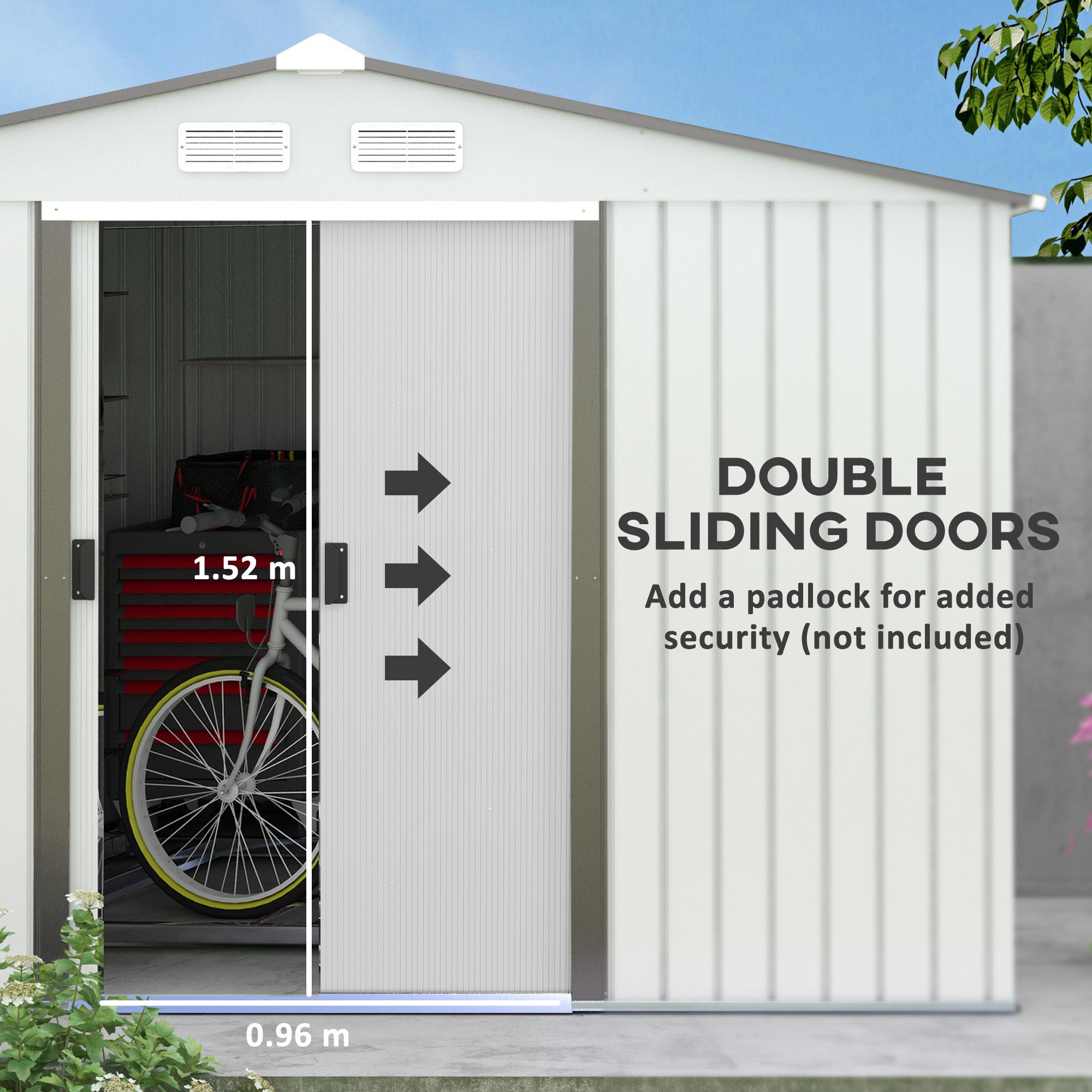 Outsunny Garden Storage Shed, Metal Outdoor Storage Shed House with Foundation Kit, Ventilation, Doors, 9 x 6FT, Silver - North Peak Garden Furniture