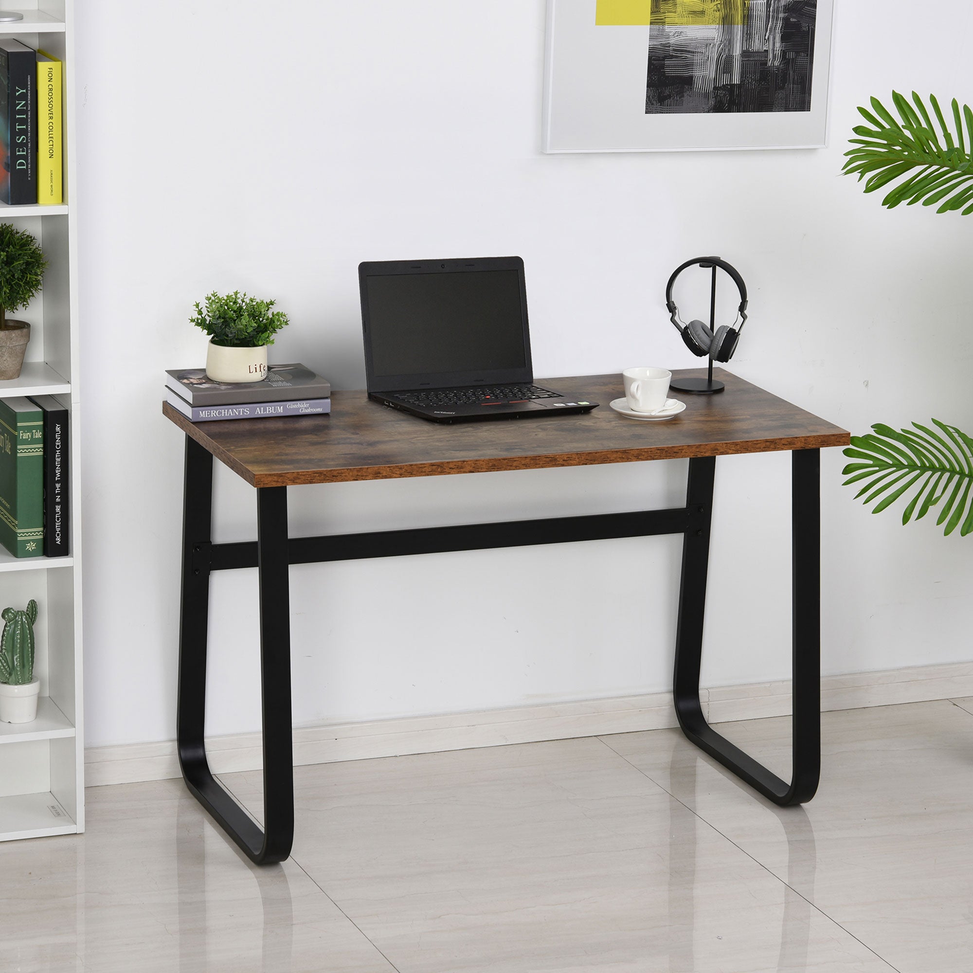 HOMCOM Computer Desk, Small Home Office Desk, Industrial Study Workstation with Metal Frame, 115 x 58 x 74.5cm, Rustic Brown and Black - North Peak Garden Furniture