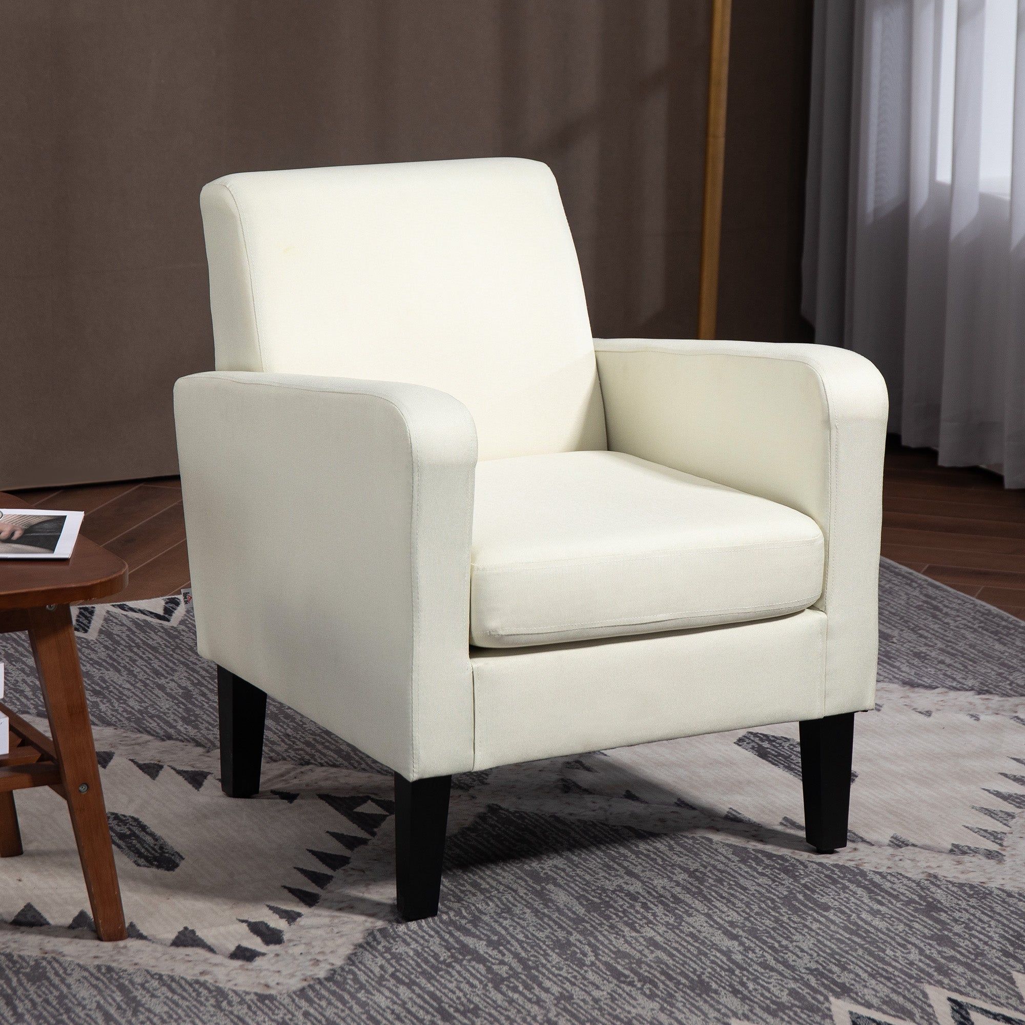 HOMCOM 2 Pieces Modern Armchairs with Rubber Wood Legs, Upholstered Accent Chairs, Single Sofa for Living Room, Bedroom, Cream White - North Peak Garden Furniture