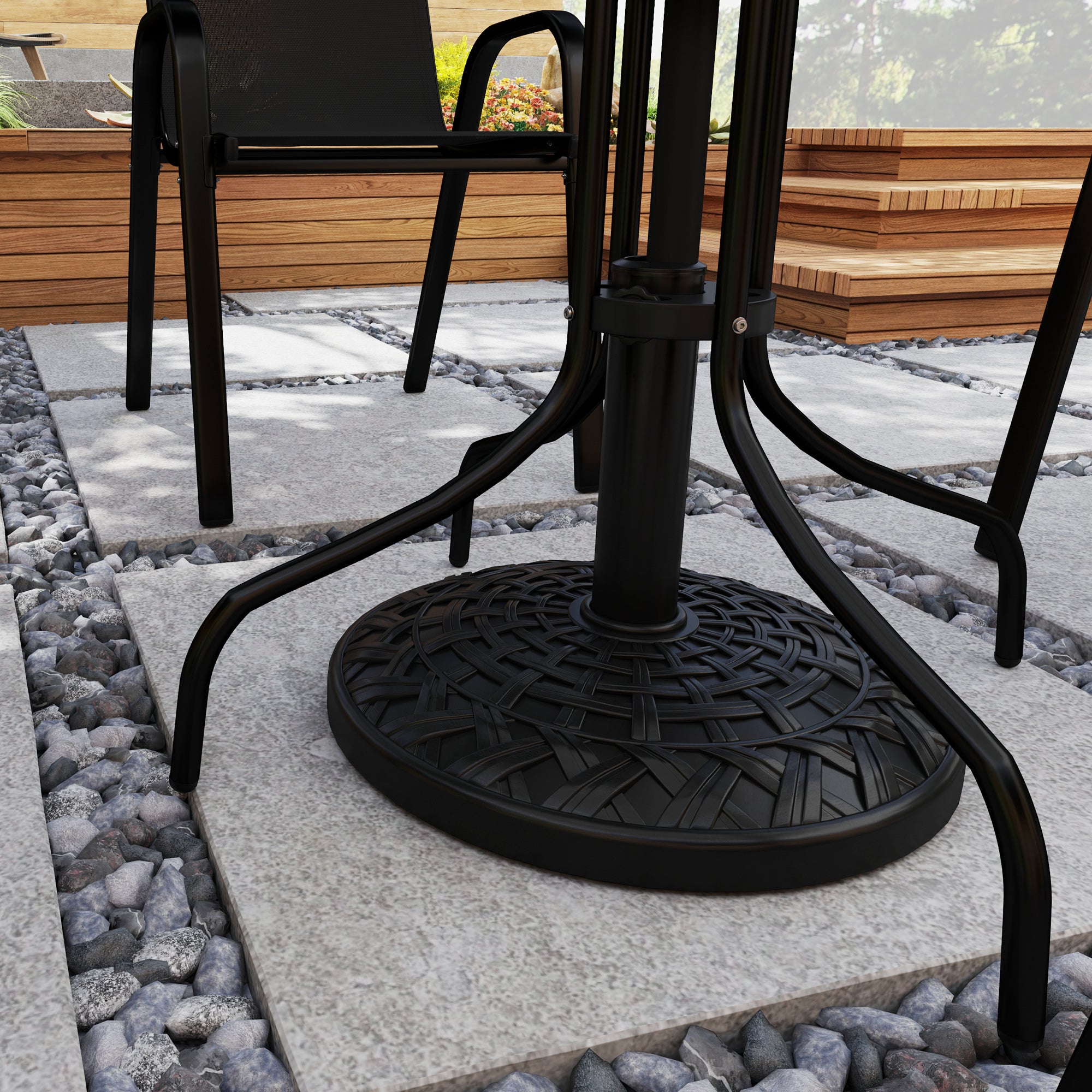 Outsunny 12kg Garden Parasol Base, Round Resin Garden Umbrella Base, Heavy Duty Parasol Stand for 38mm or 48mm Outdoor Umbrella Poles, Black - North Peak Garden Furniture
