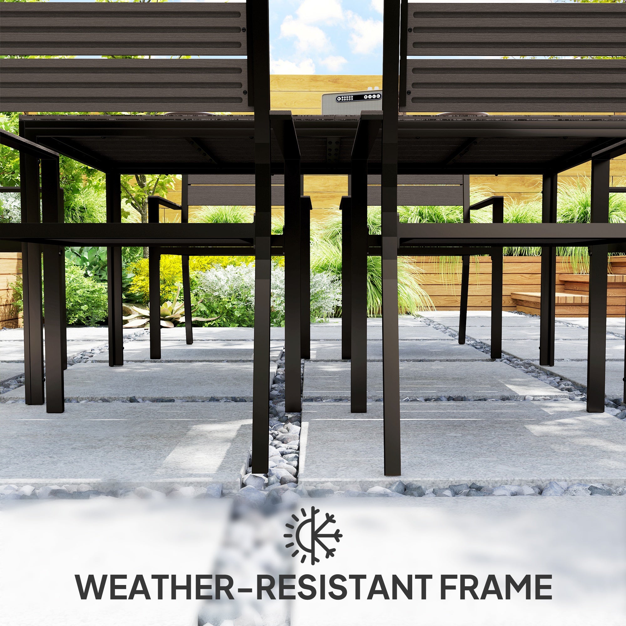 Outsunny 7 Piece Garden Furniture Set, 160 x 80 cm Rectangle Table and 6 Stackable Chairs Set, Outdoor Dining Set for Balcony, Deck, Dark Brown - North Peak Garden Furniture