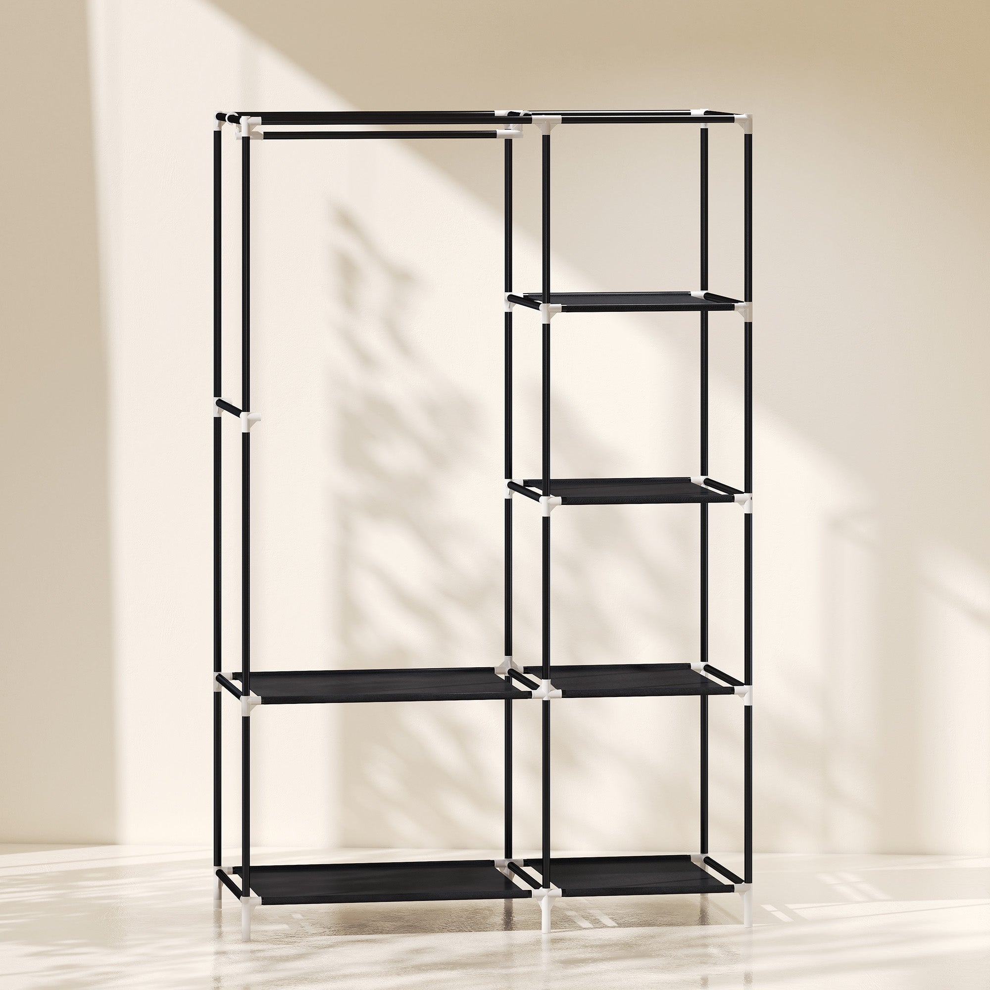 HOMCOM Fabric Wardrobe, Portable Wardrobe with 6 Shelves, 1 Hanging Rail, Foldable Closets, 103 x 43 x 162.5 cm, Black