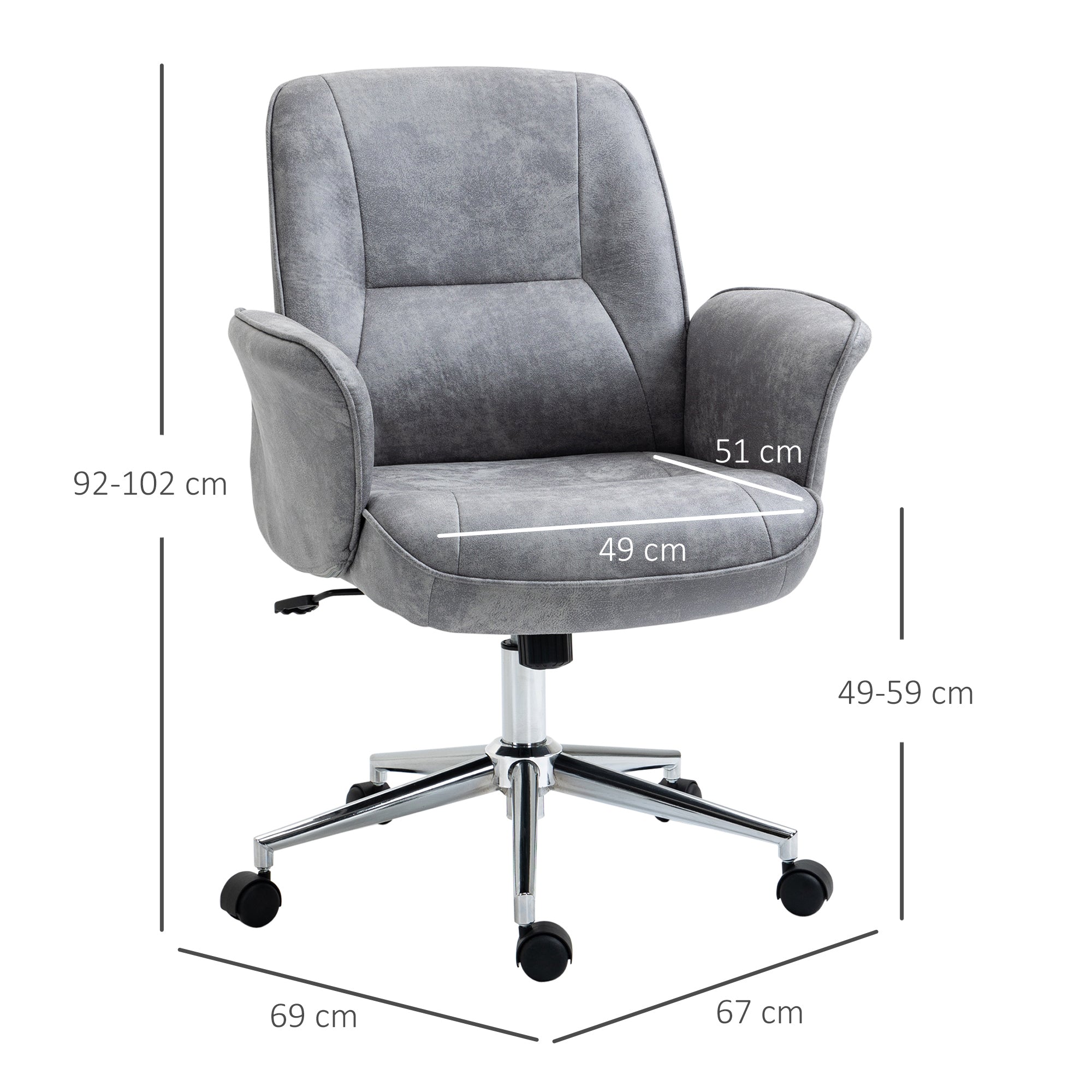 Vinsetto Swivel Computer Office Chair Mid Back Desk Chair for Home Study Bedroom, Light Grey - North Peak Garden Furniture