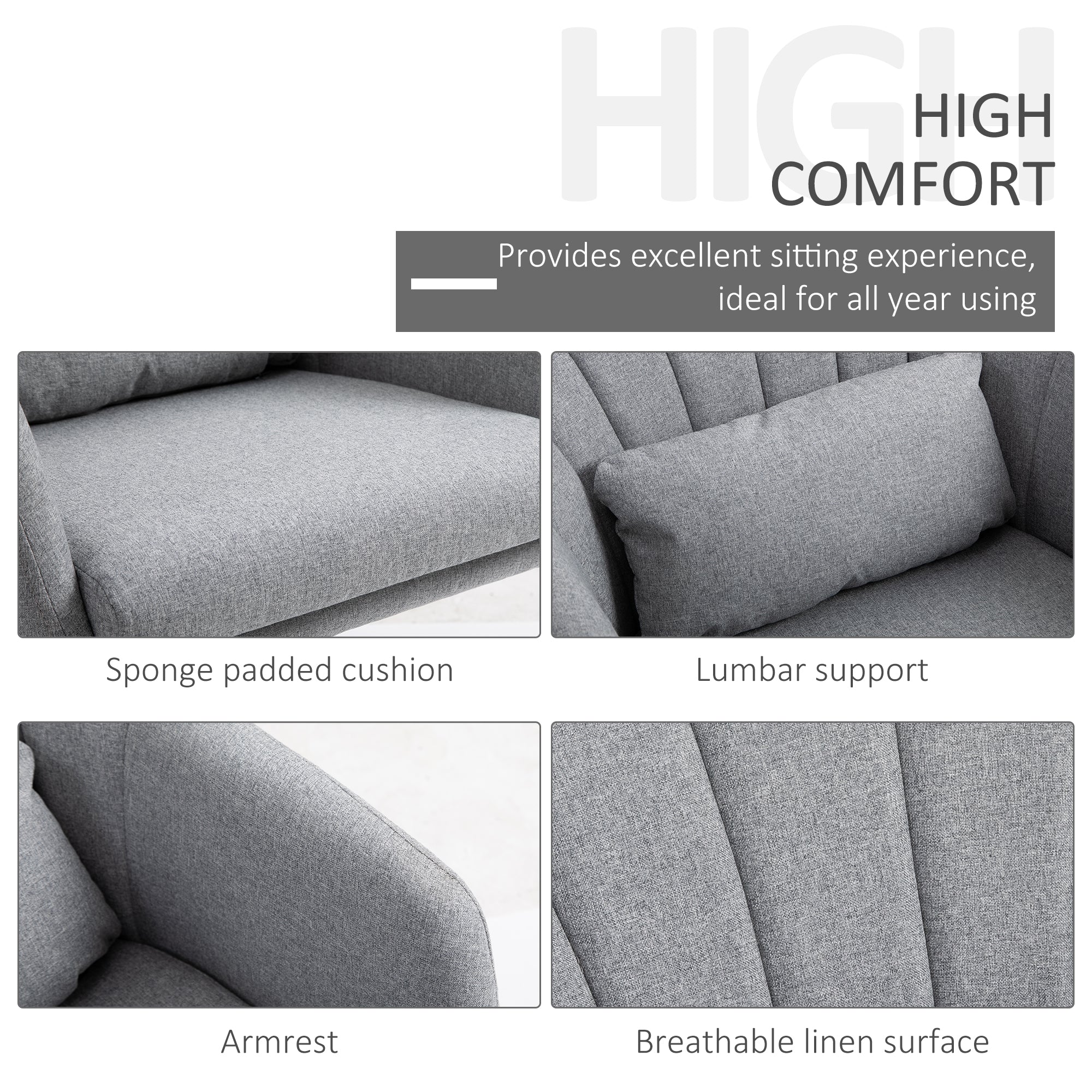 HOMCOM Swivel Linen Fabric Accent Chair for Living Room Contemporary Vanity Armchair with Adjustable Height Thick Cushion Lumbar Support Armrest for Bedroom Office Light Grey