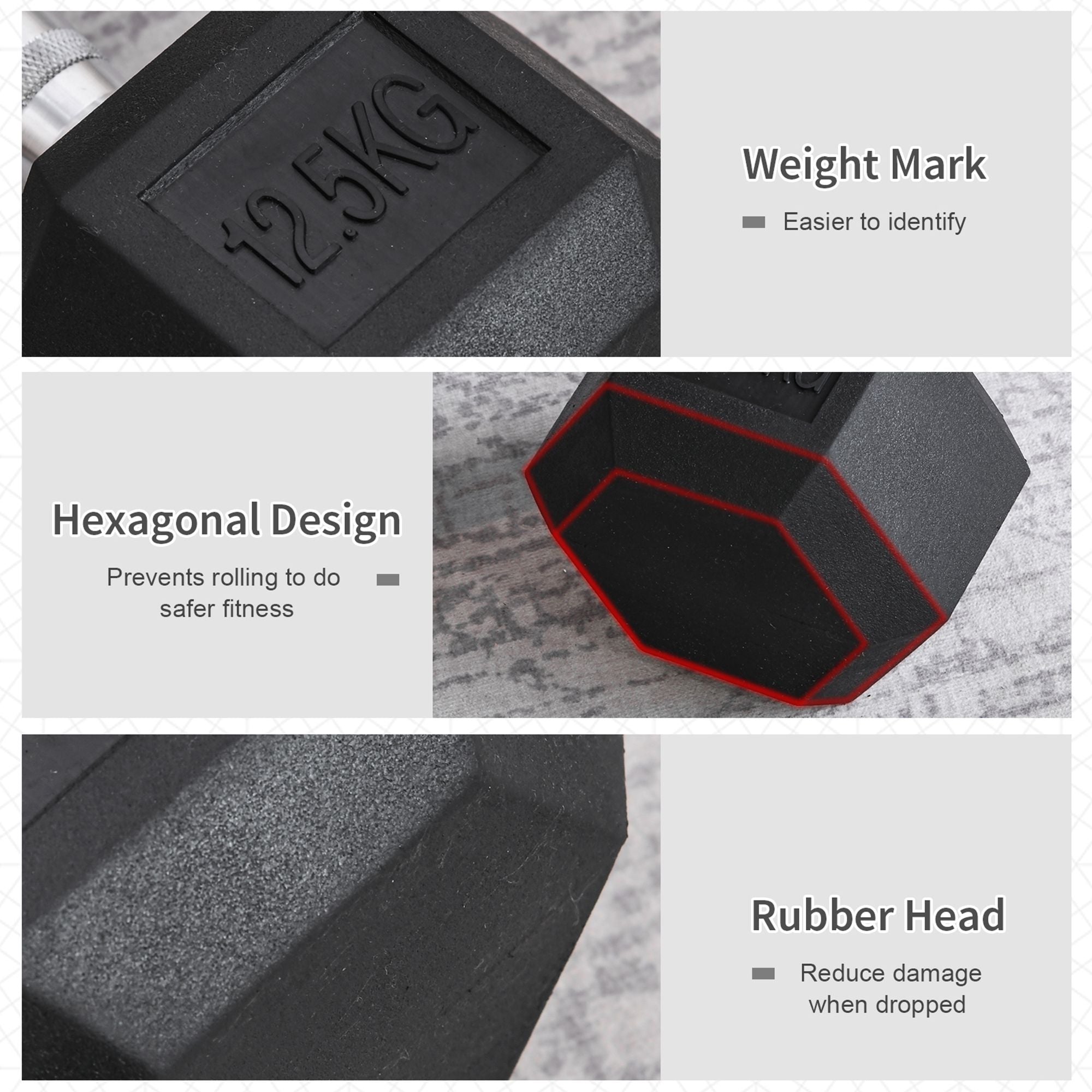 HOMCOM 2x12.5kg Rubber Hex Dumbbell Portable Hand Weights Dumbbell Home Gym Workout Fitness Hand Dumbbell - North Peak Garden Furniture