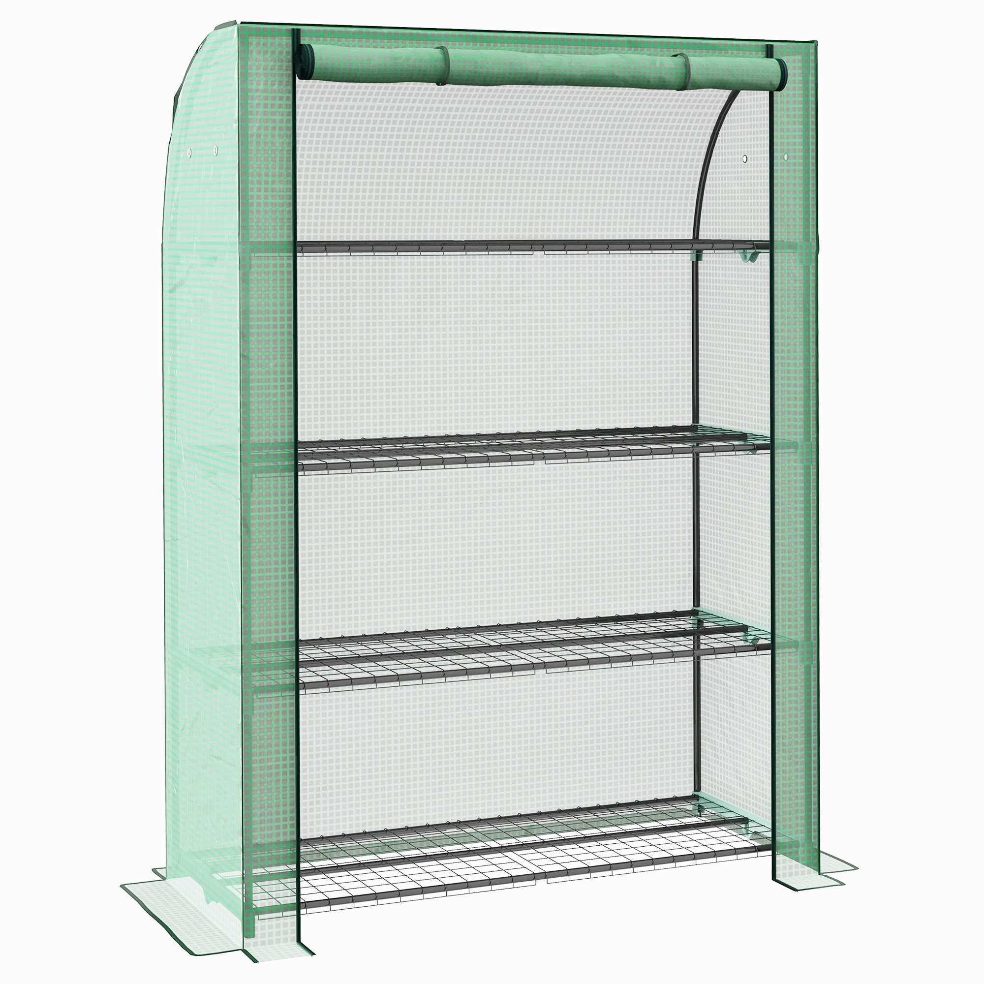 Outsunny 4 Tier Mini Greenhouse with Reinforced PE Cover, Portable Indoor Outdoor Green House with Roll-up Door and Wire Shelves, 170H x 120W x 50Dcm, Green - North Peak Garden Furniture