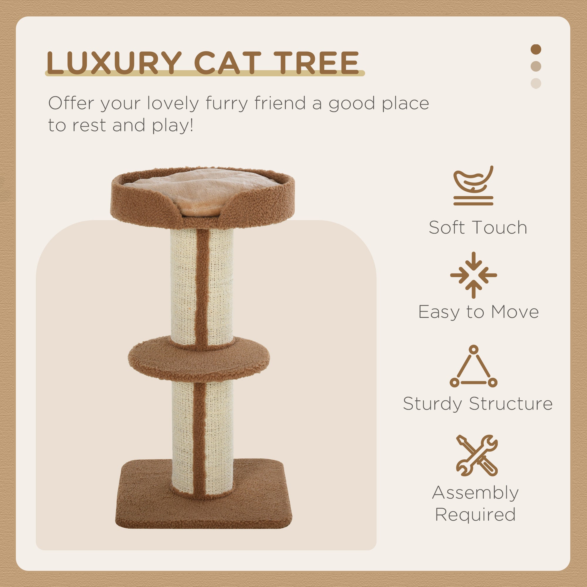 PawHut Cat Tree with Perches, Sisal Scratching Posts & Lamb Cashmere, Activity Centre, Brown