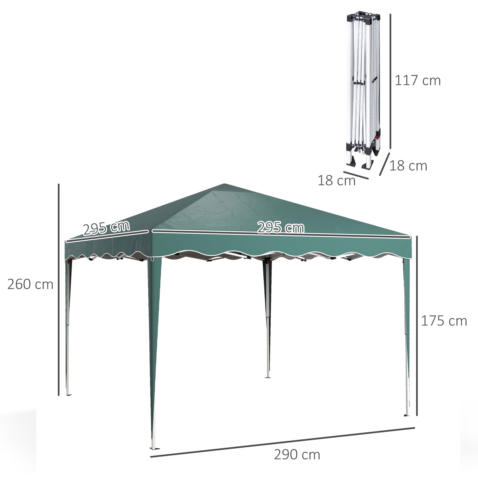 Outsunny 3 x 3cm Adjustable Height Pop-Up Gazebo, with Bag - Green - North Peak Garden Furniture