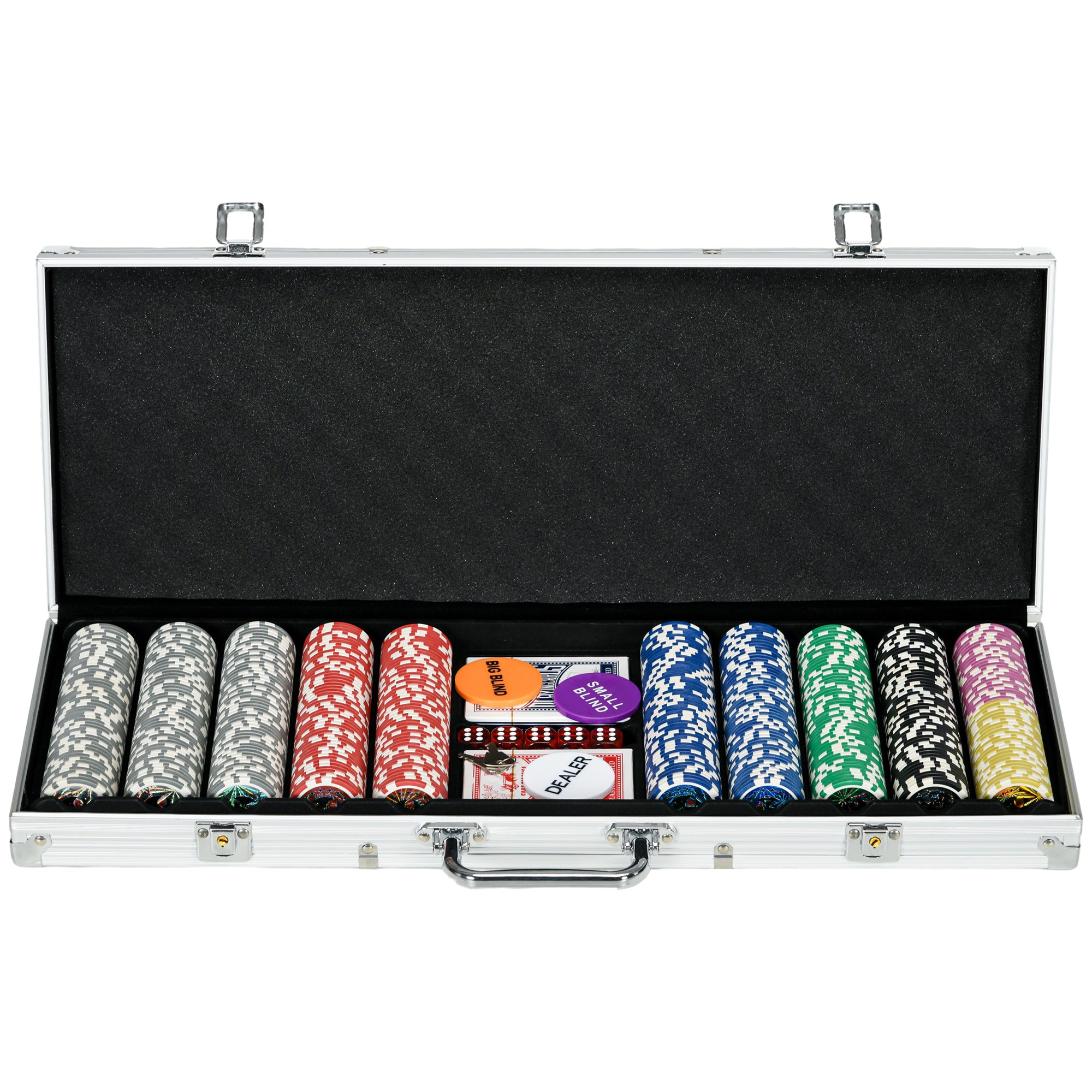 SPORTNOW 500-Piece Poker Chips Set, Poker Set with Mat, Chips, Two Card Decks, Dealer, Five Dices