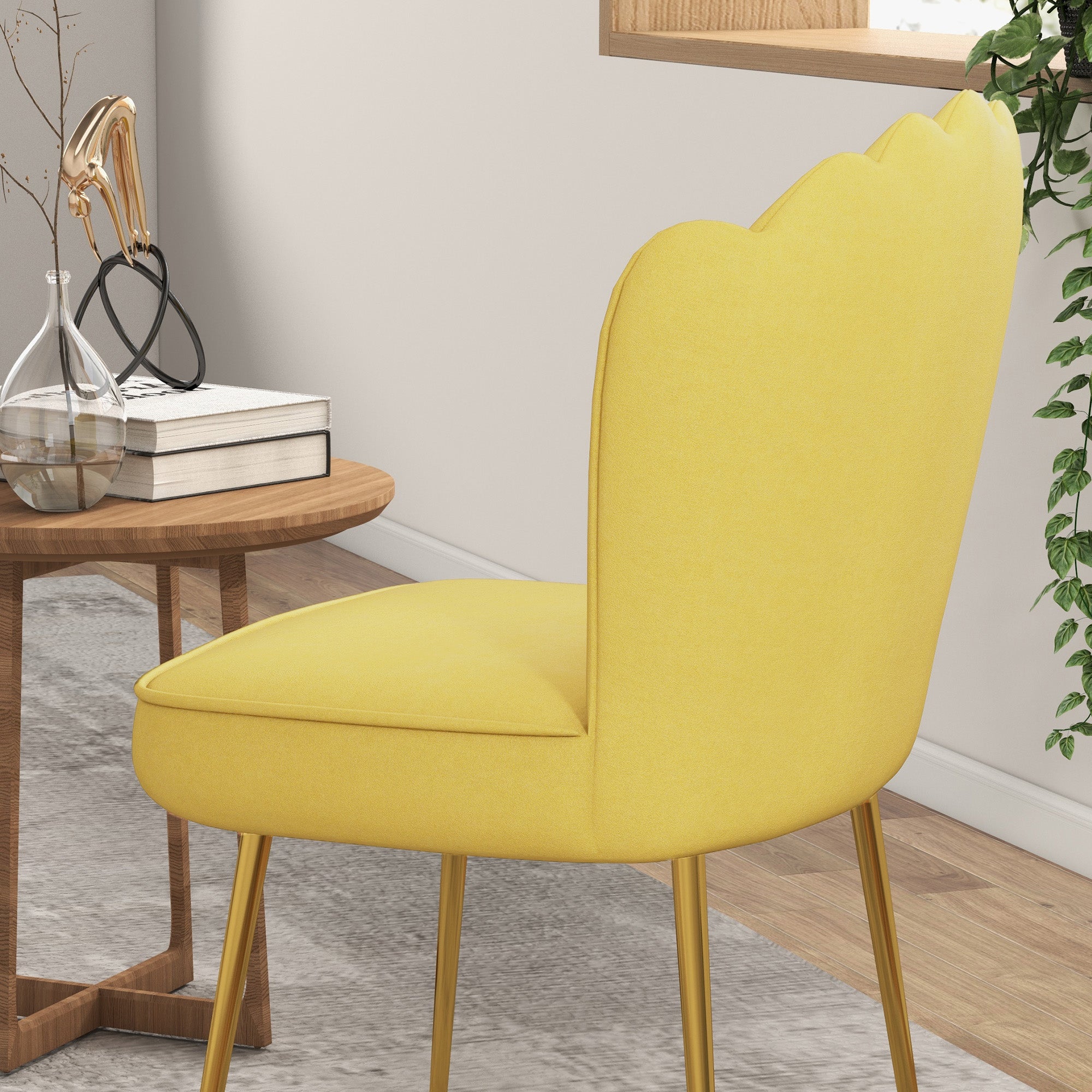 HOMCOM Velvet-Feel Shell Accent Chair - Yellow - North Peak Garden Furniture