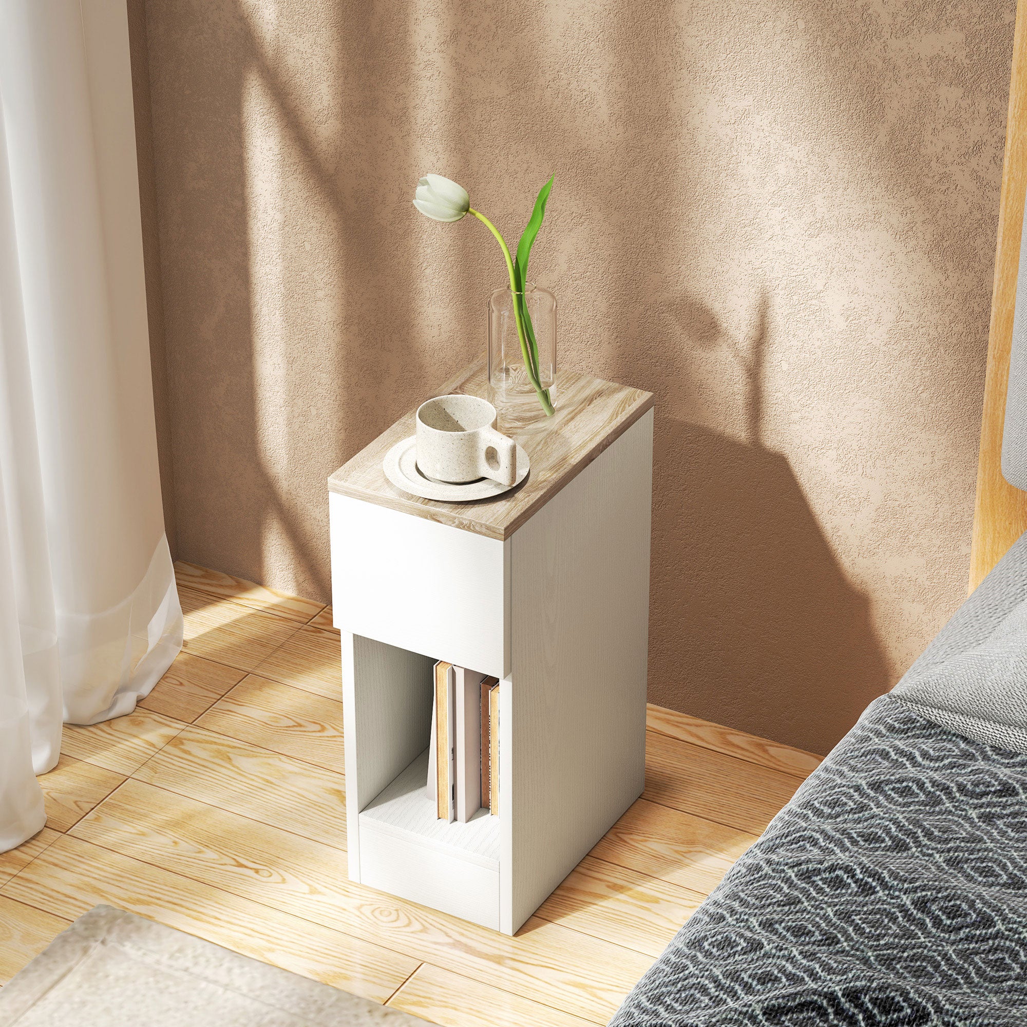 HOMCOM Set of Two Modern Storage Bedside Tables - White - North Peak Garden Furniture