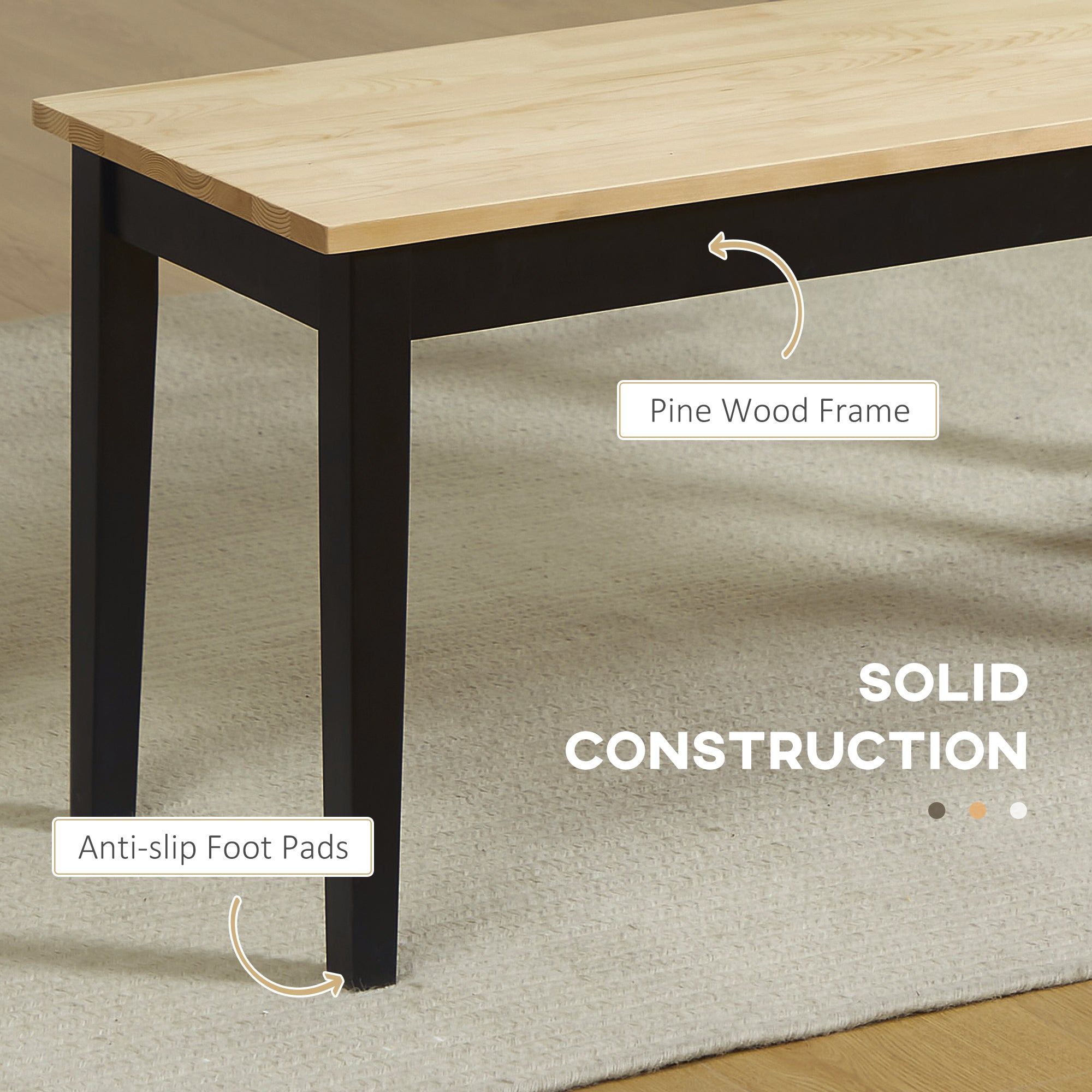 HOMCOM 102 cm Wood Dining Bench for 2 People, Wooden Bench for Kitchen, Dining Room, Entryway, Black - North Peak Garden Furniture